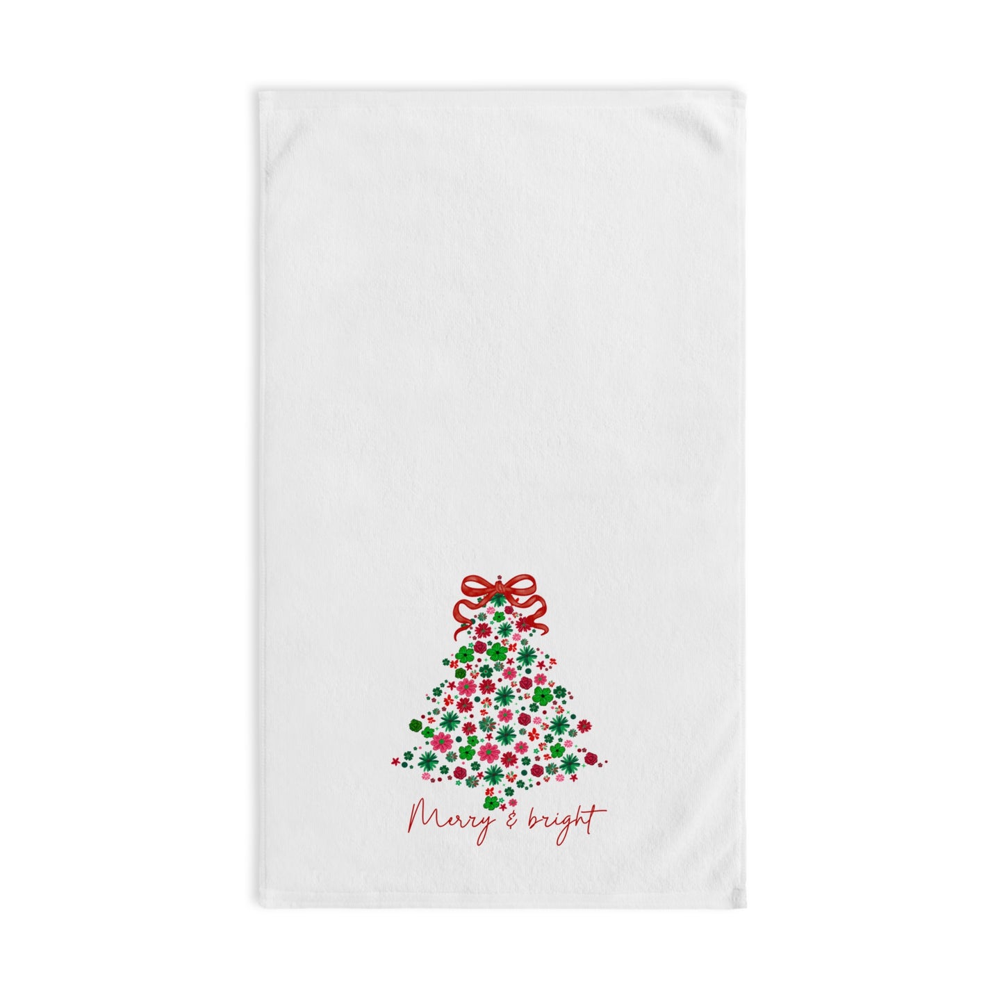Merry & Bright Floral Christmas Tree Hand Towel | 28x16 Holiday Kitchen Towel | Festive Home Decor & Gift