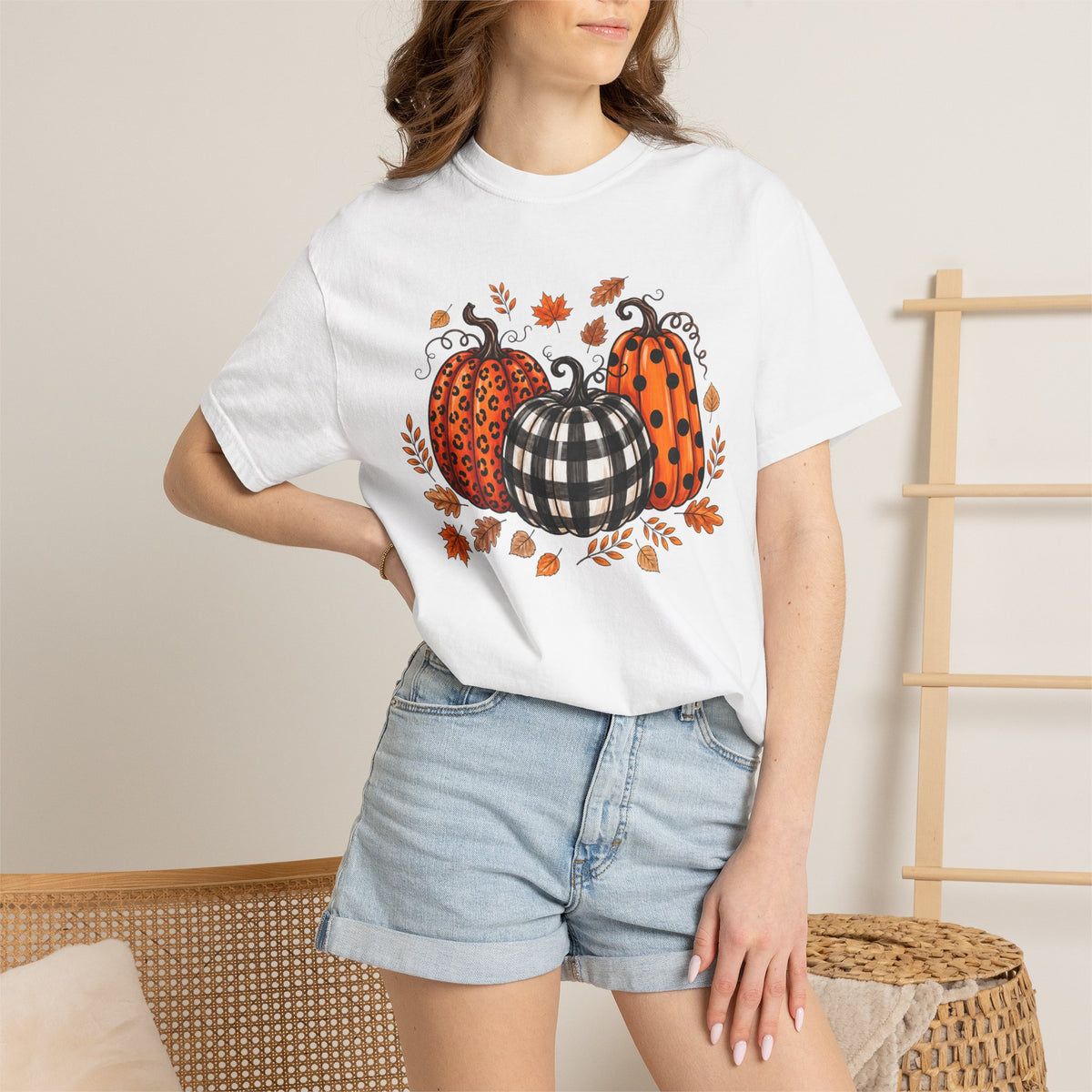 Leopard Pumpkin Fall Tee, Buffalo Plaid Pumpkin Shirt, Autumn Graphic Tee, Pumpkin Patch Shirt