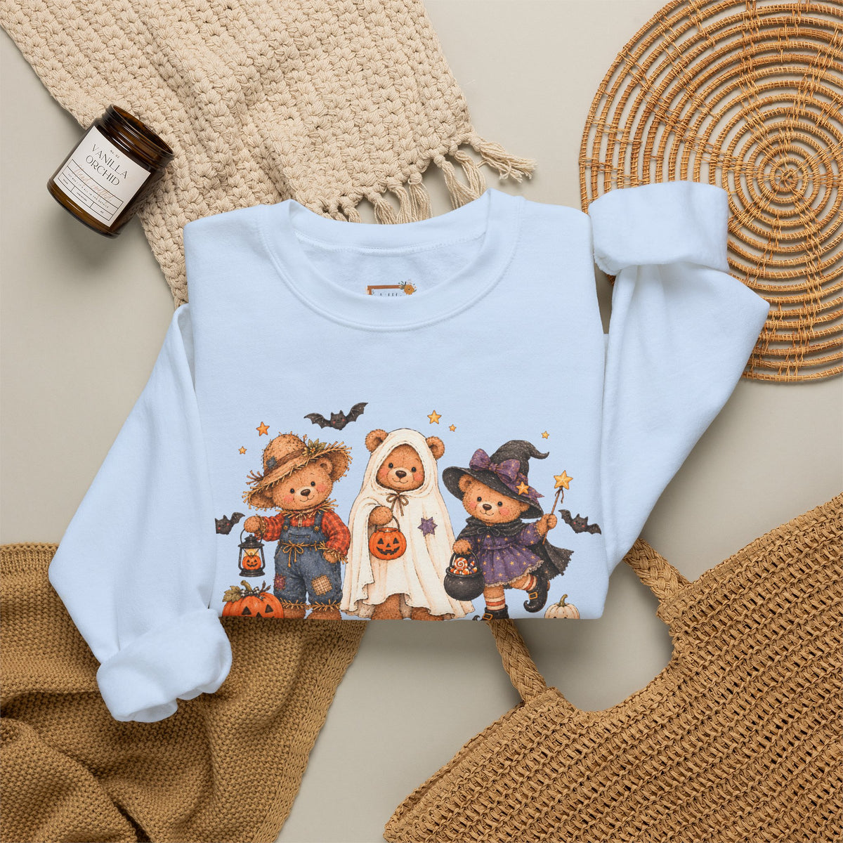 Halloween Teddy Bear Sweatshirt, Cute Trick or Treat Crewneck, Witch Ghost Scarecrow Bears, Spooky Season Fall Sweatshirt