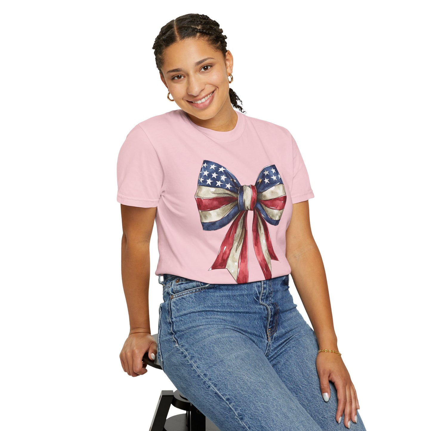 Red White Blue Coquette Bow T-Shirt • 4th of July Tee • American Flag Design Shirt