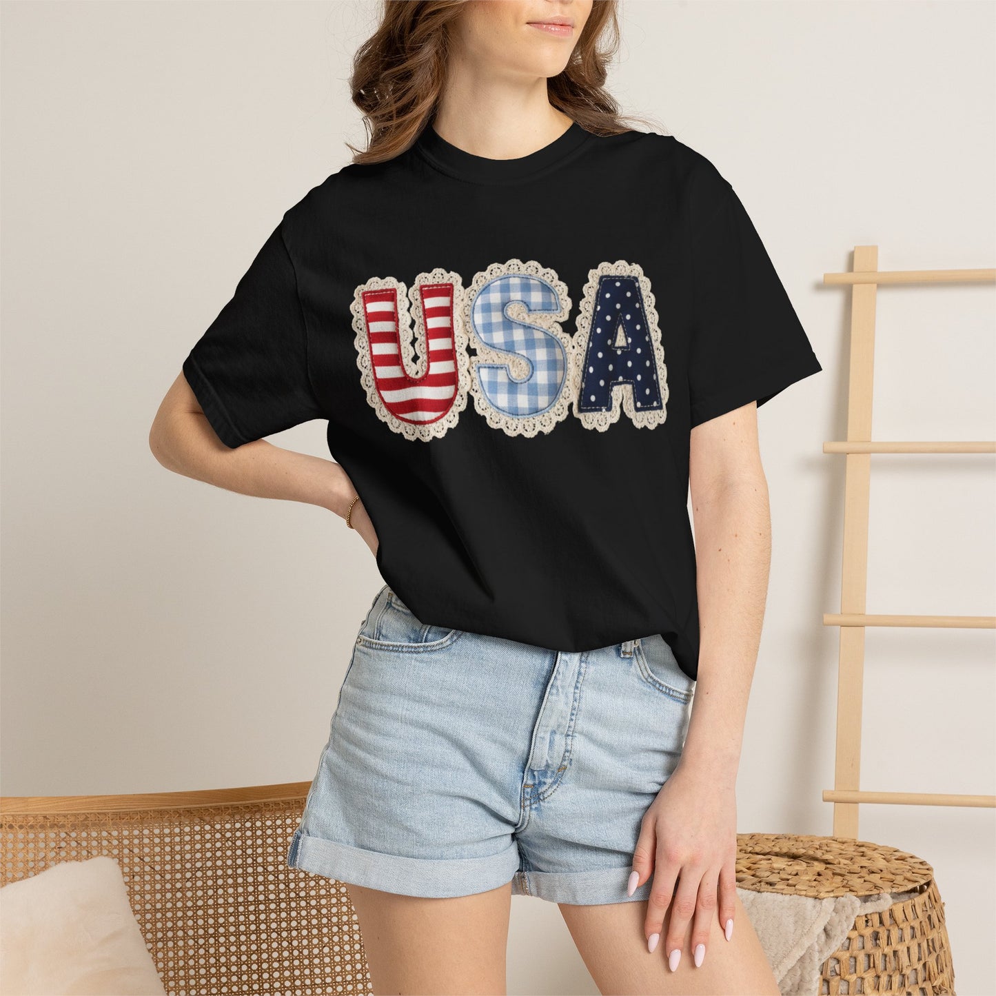 USA Patchwork Shirt • Preppy Patriotic Tee • Coquette Americana Top • Red White Blue Outfit Shirt