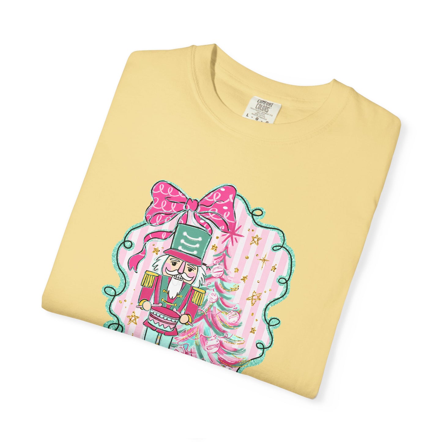 Nutcracker Christmas T-Shirt — Cute Pink Nutcracker with Ribbon Holiday Tee