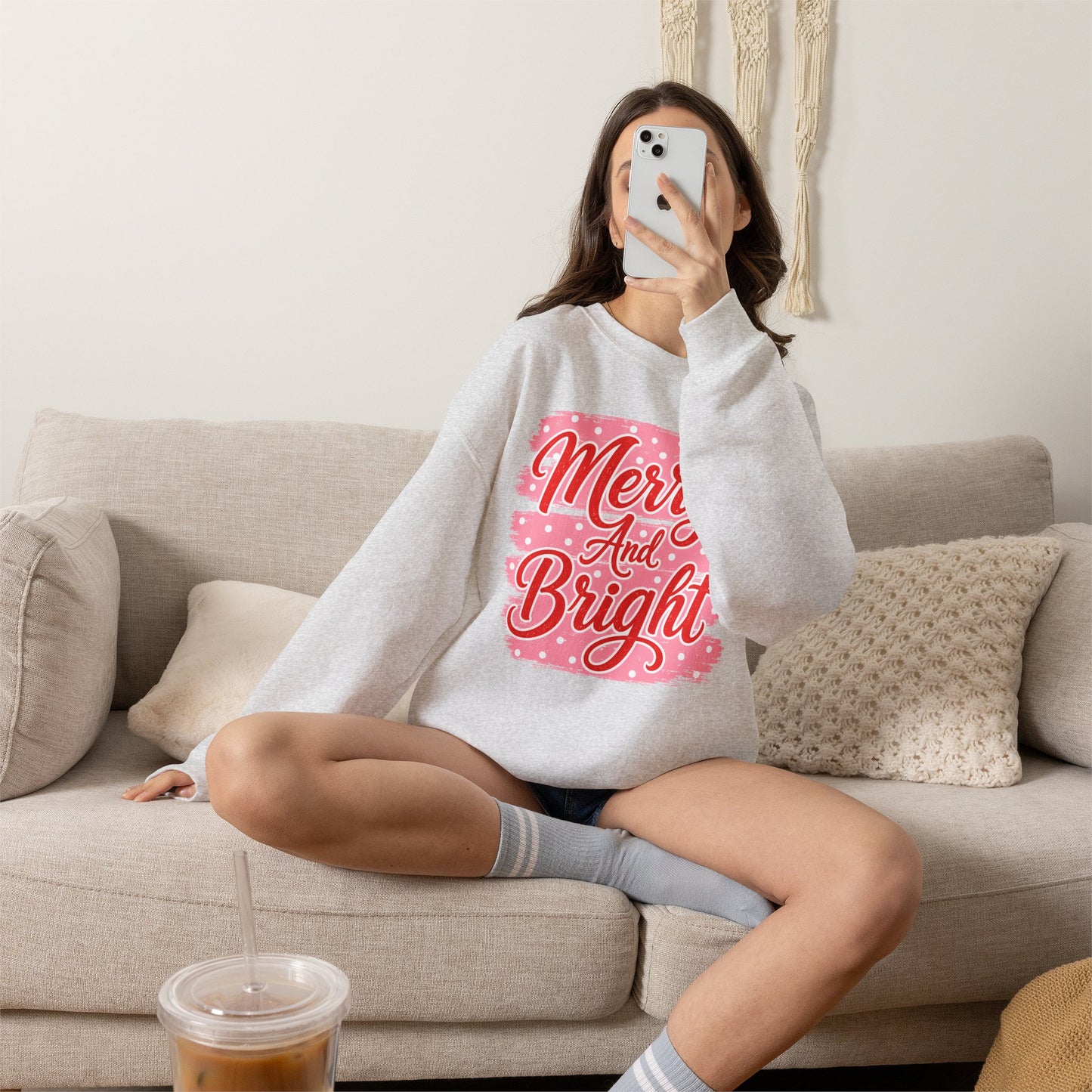 Merry and Bright Sweatshirt — Pink Holiday Crewneck