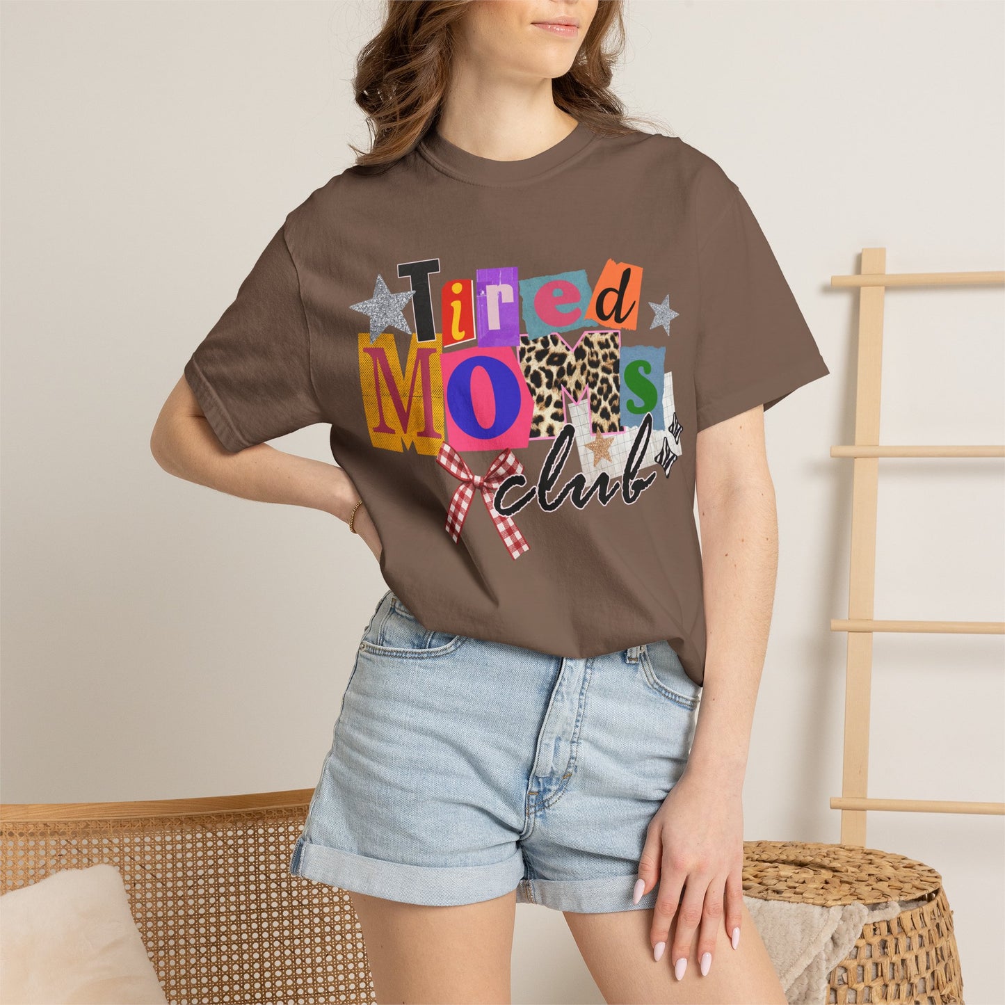 Tired Moms Club Shirt Women • Funny Mom Shirt • Trendy Patchwork Leopard Gingham Graphic Tee • Relatable Mom Outfit