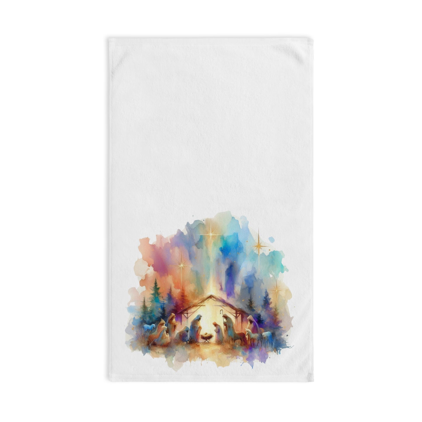 The Greatest Gift of All Nativity Hand Towel | Watercolor Christmas Decor | Faith Wall Art | Holy Family Gift | Christian Holiday Collection