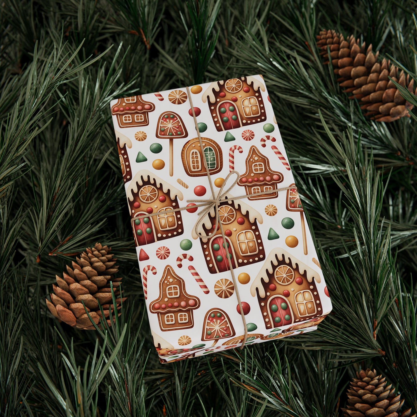 Gingerbread House Wrapping Paper | Candy Cane Cookie Pattern | Cozy Christmas Gift Wrap | Sweet Holiday Home Decor
