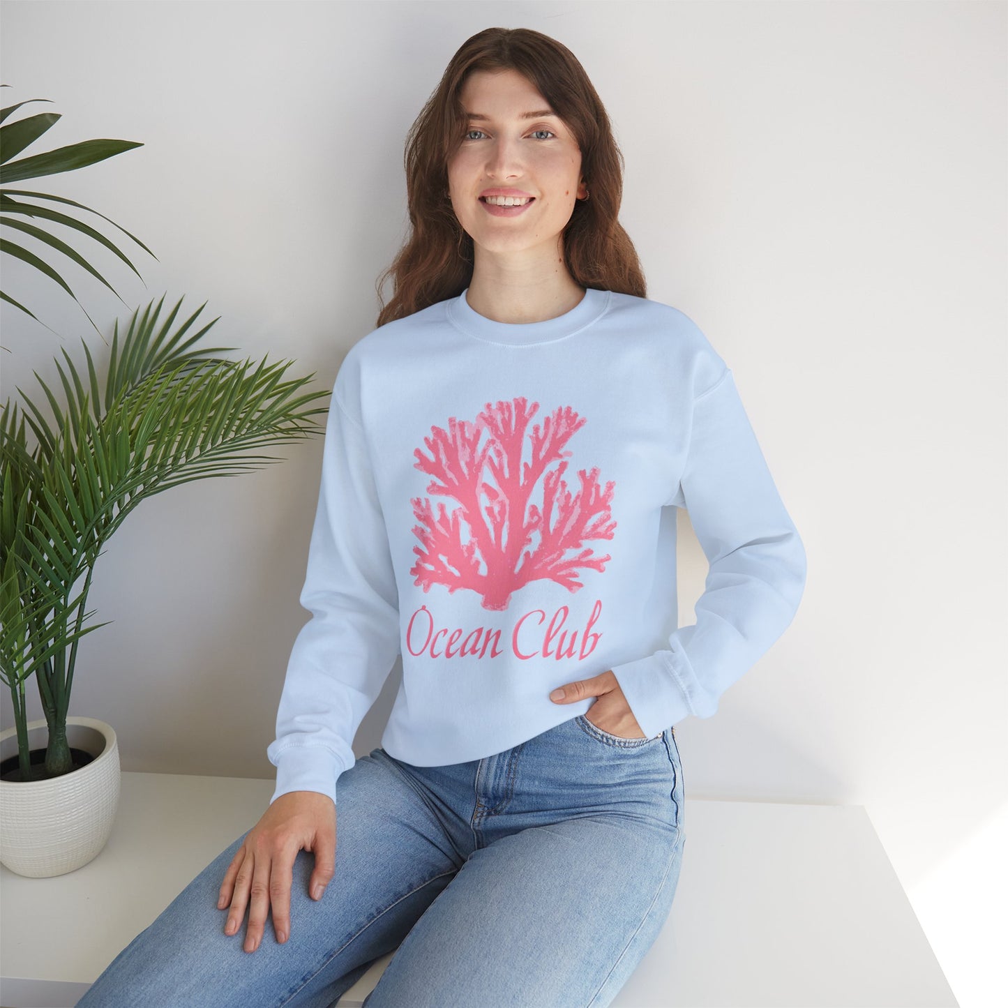Ocean Club Crewneck • Coastal Summer Sweatshirt • Pink Coral Beach Vacation Pullover • Resort Style