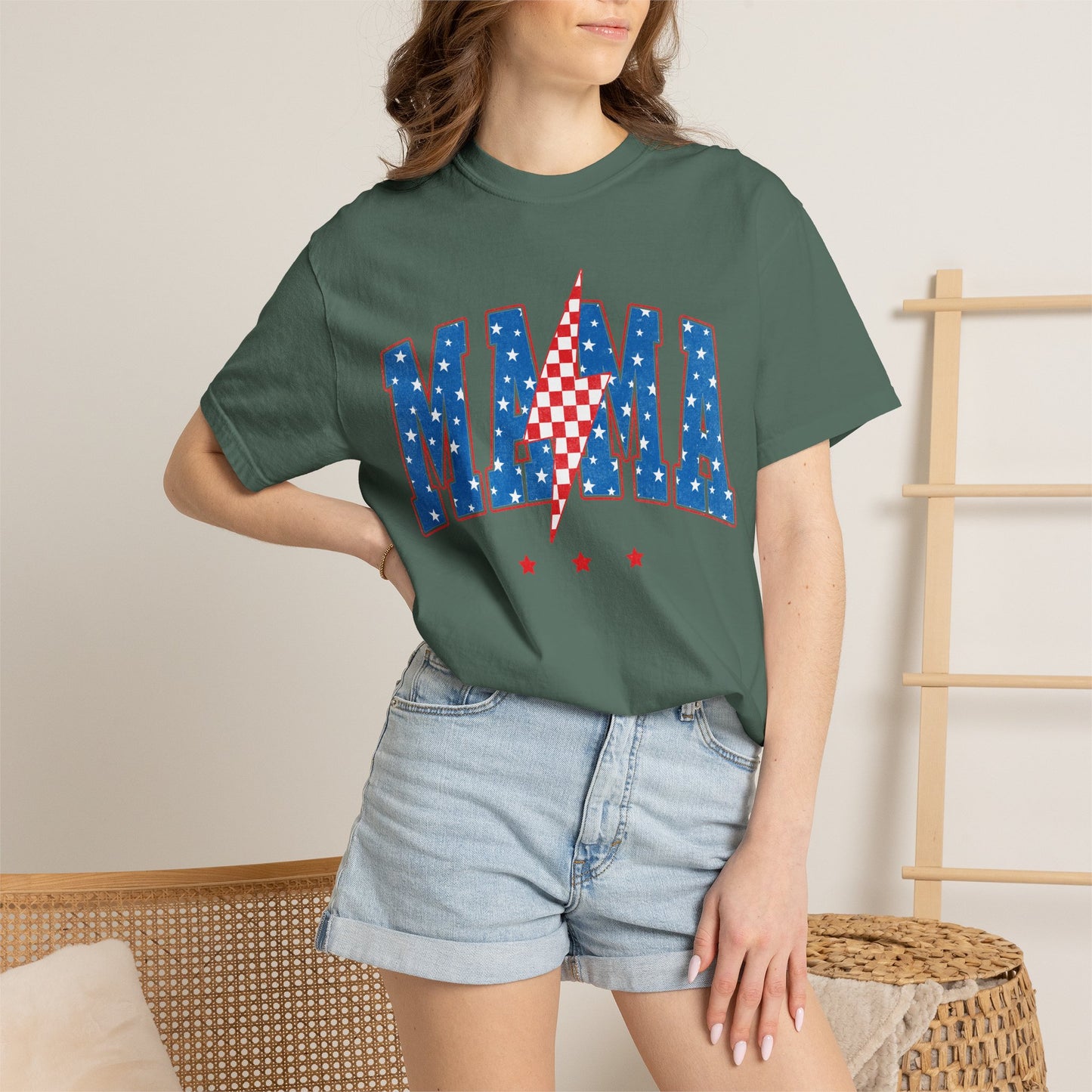Patriotic MAMA Shirt • Lightning Bolt Mama Tee • Red White Blue Americana Graphic