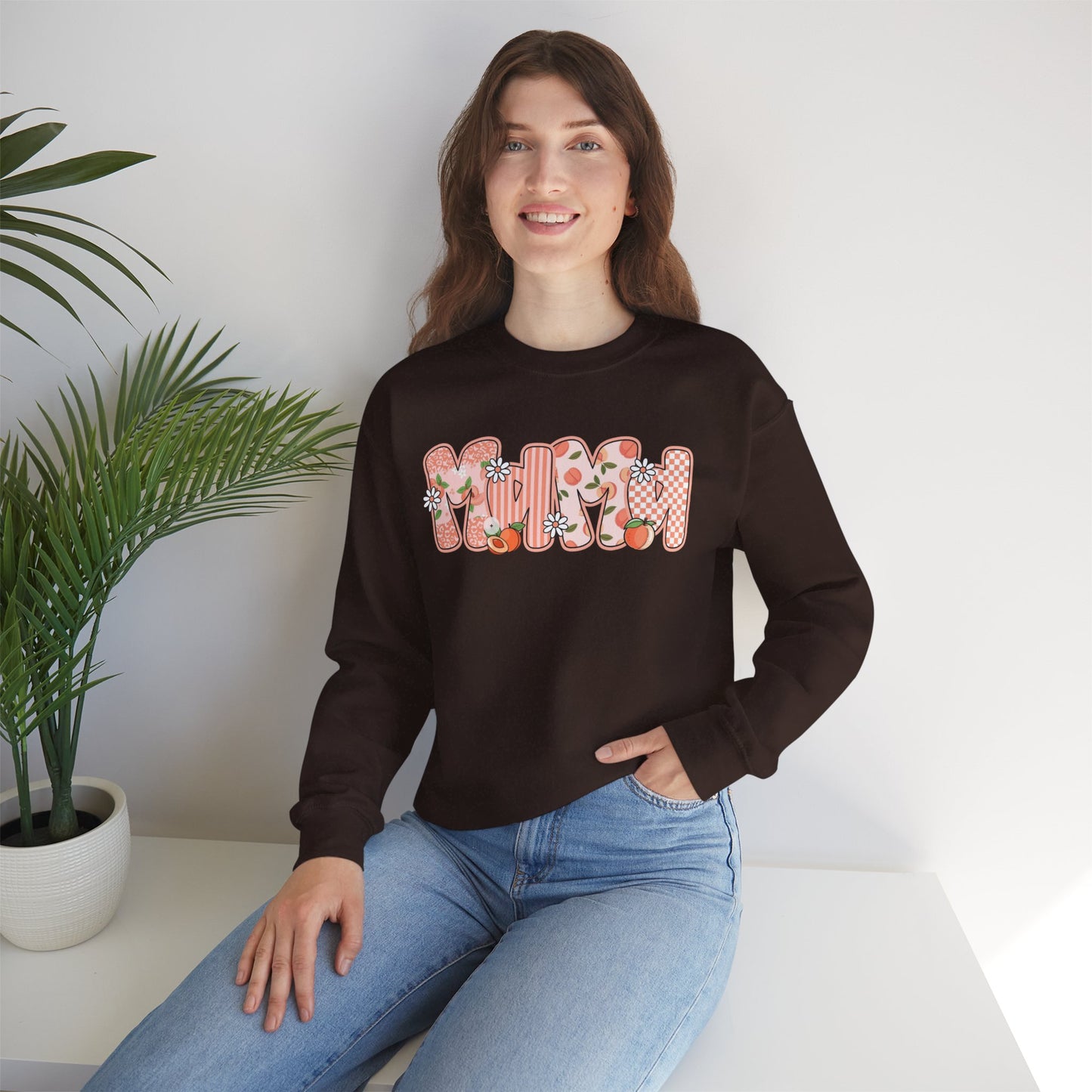 Peach Floral Mama Graphic Sweatshirt • Spring Mama Crewneck • Soft Girly Mom Pullover • Floral Boutique Style Outfit