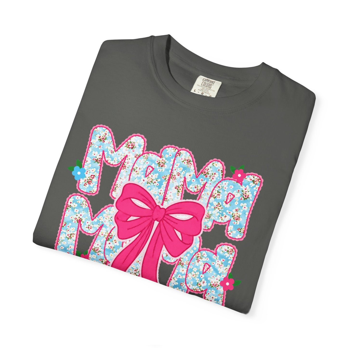 Hydrangea Mama Floral Bow T-Shirt — Cute Mom Graphic Tee for Mother’s Day