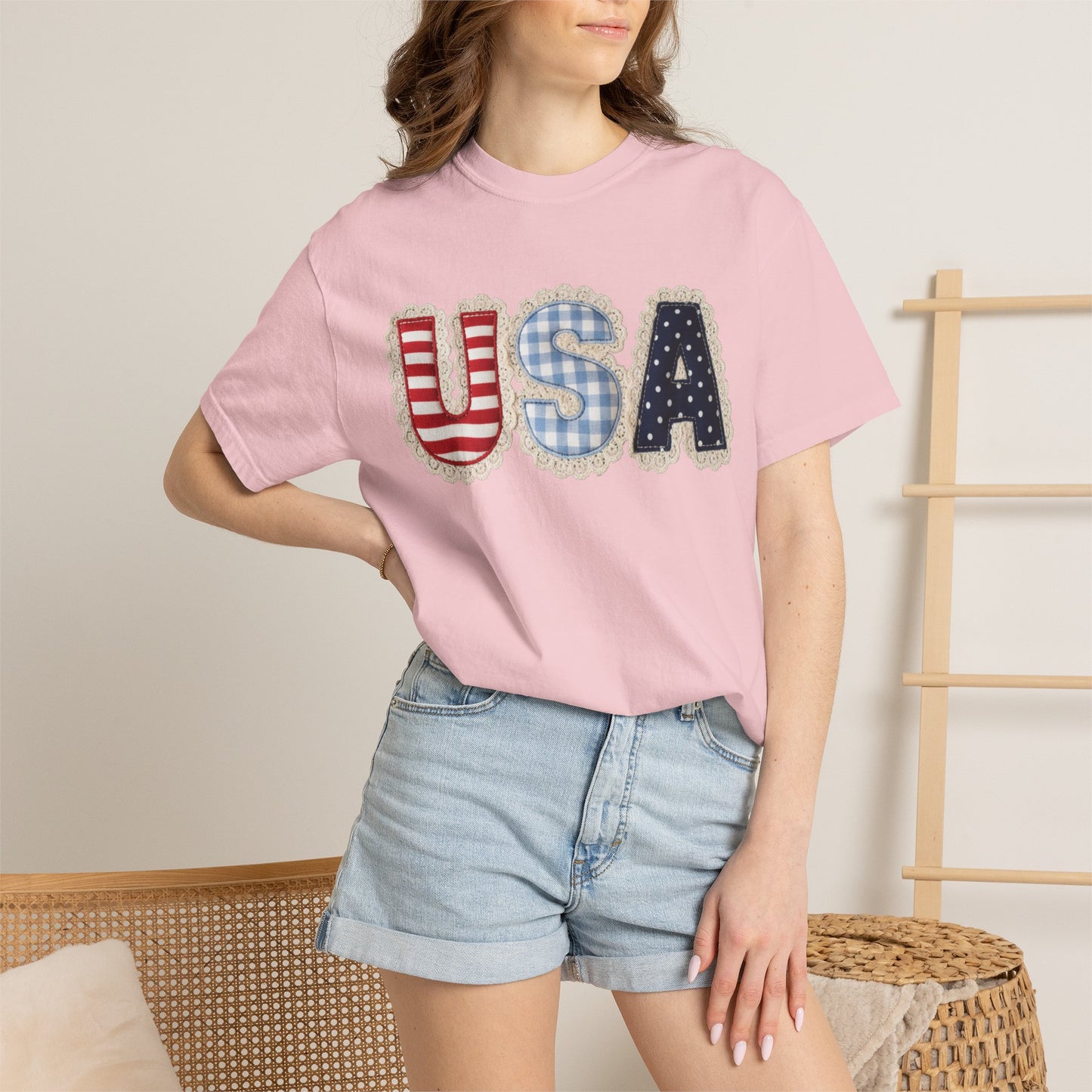 USA Patchwork Shirt • Preppy Patriotic Tee • Coquette Americana Top • Red White Blue Outfit Shirt