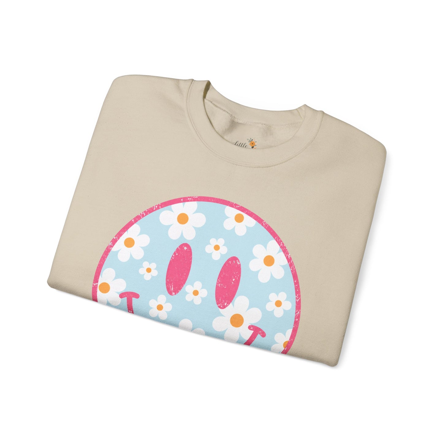 Retro Daisy Smile Sweatshirt • Floral Happy Face Crewneck • Cute Mama Cozy Sweatshirt