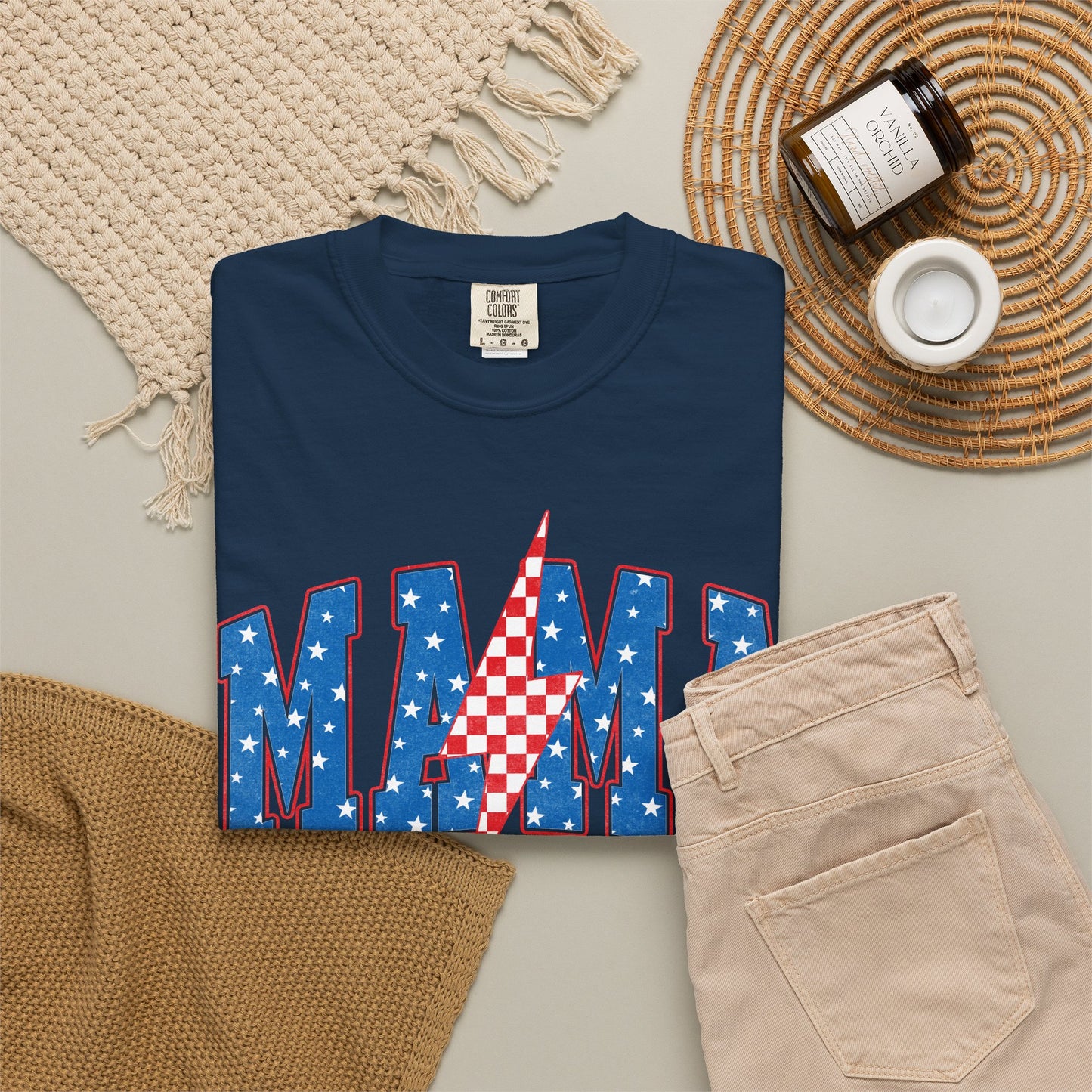Patriotic MAMA Shirt • Lightning Bolt Mama Tee • Red White Blue Americana Graphic