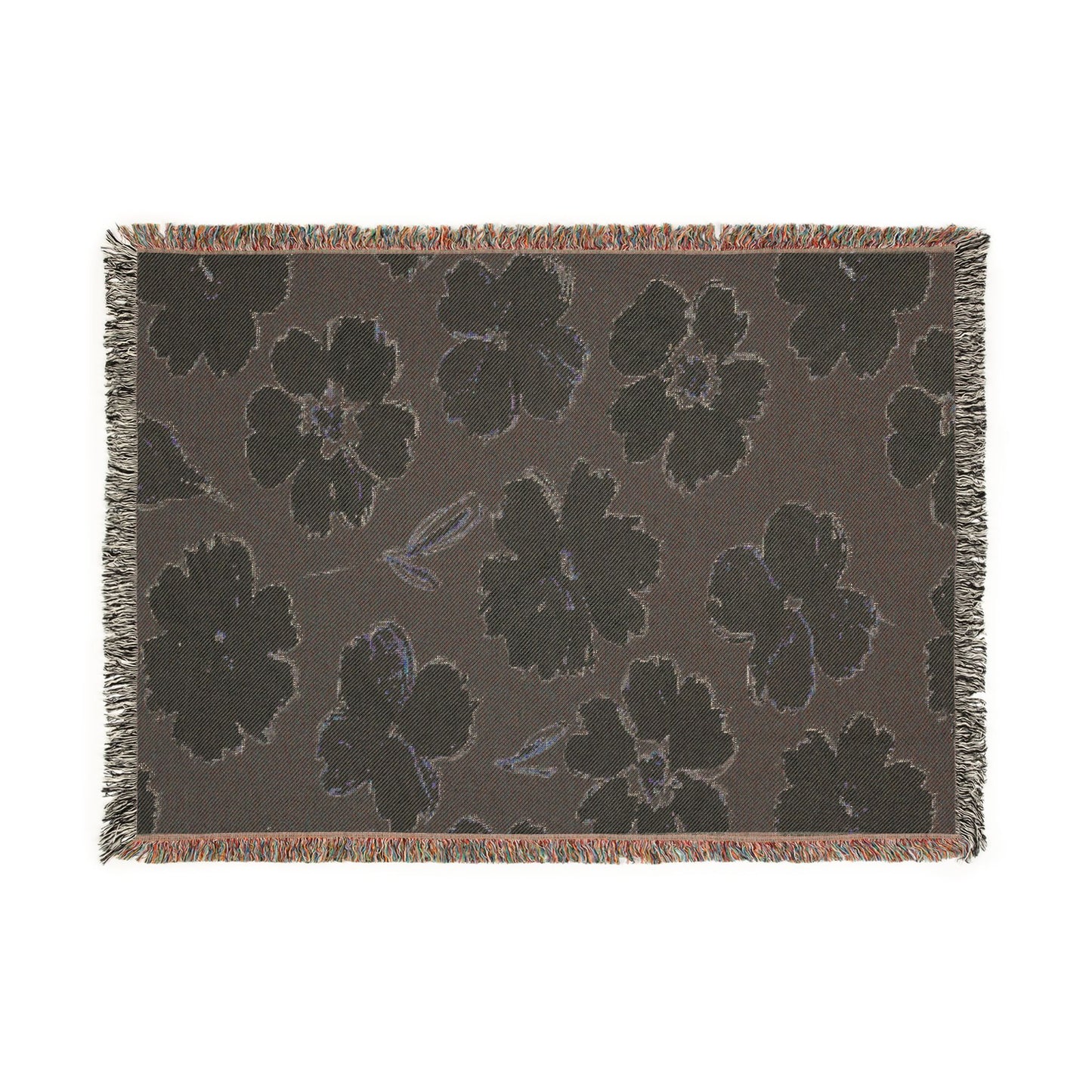 Black & White Painted Floral Woven Blanket — Monochrome Floral Throw
