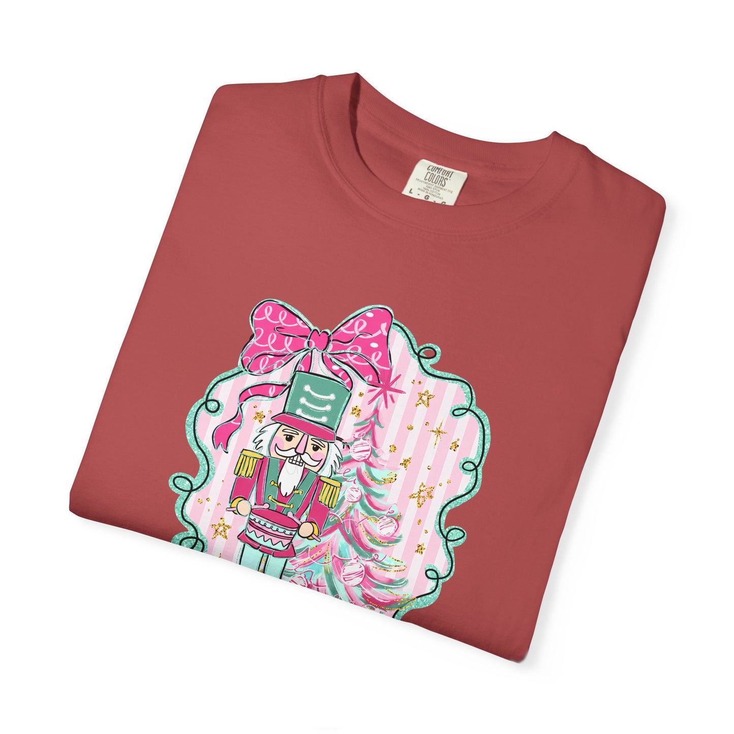 Nutcracker Christmas T-Shirt — Cute Pink Nutcracker with Ribbon Holiday Tee