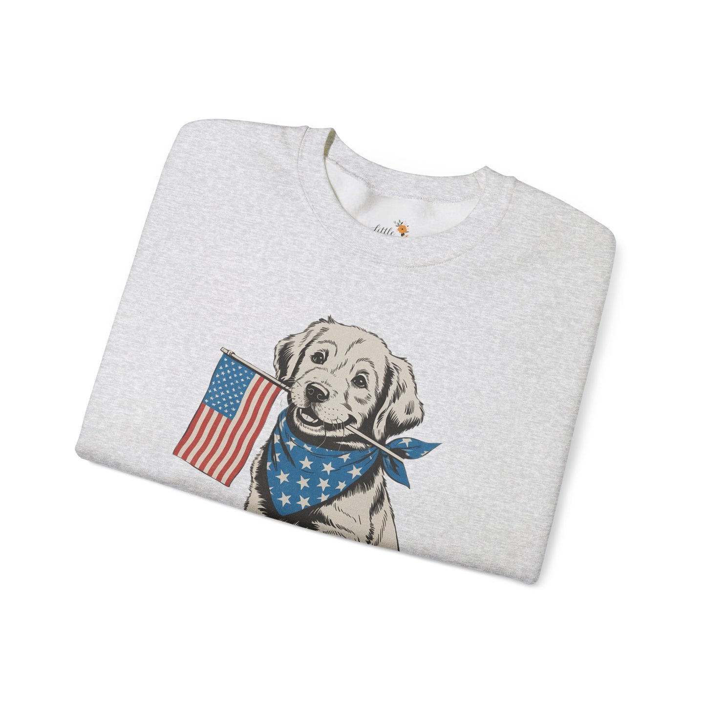 4th of July Patriotic Dog Puppy Crewneck • Americana Dog Lover Graphic sweatshirt • Red White Blue Flag