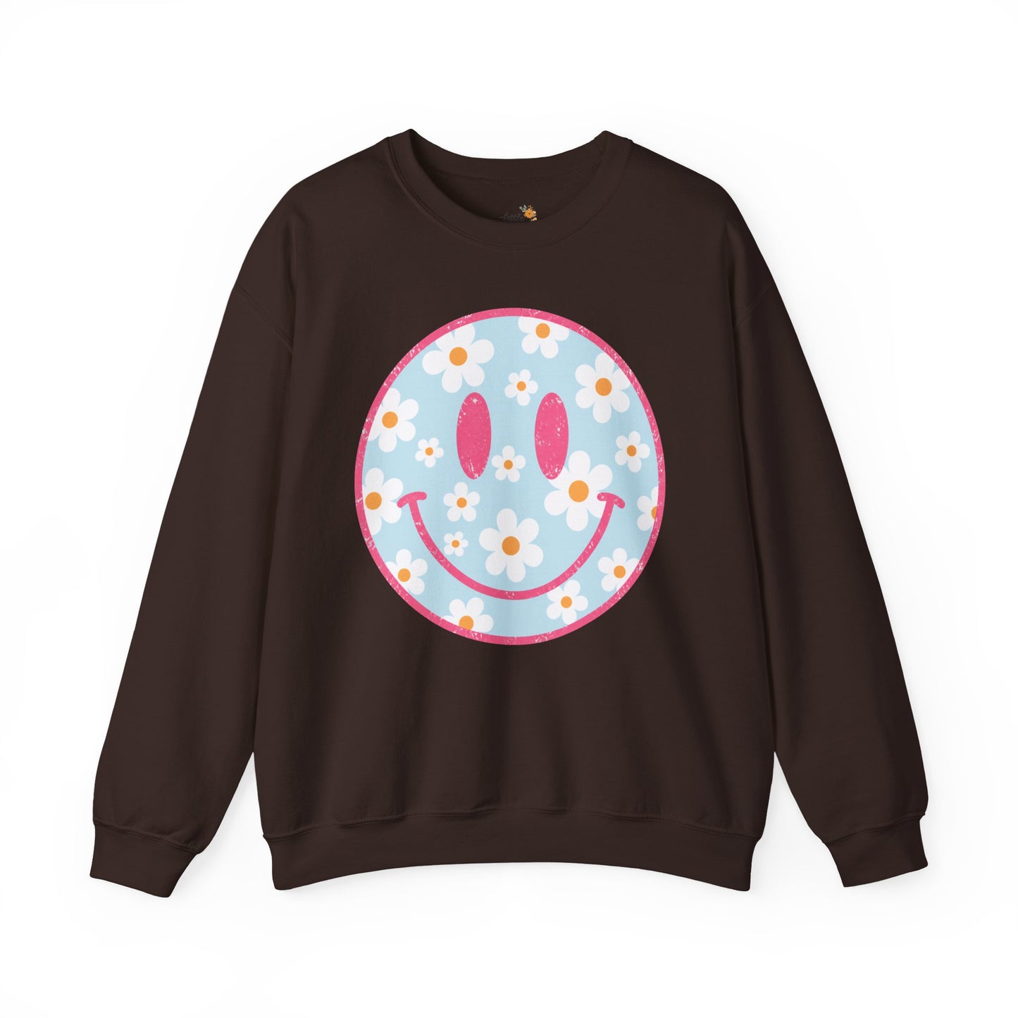 Retro Daisy Smile Sweatshirt • Floral Happy Face Crewneck • Cute Mama Cozy Sweatshirt