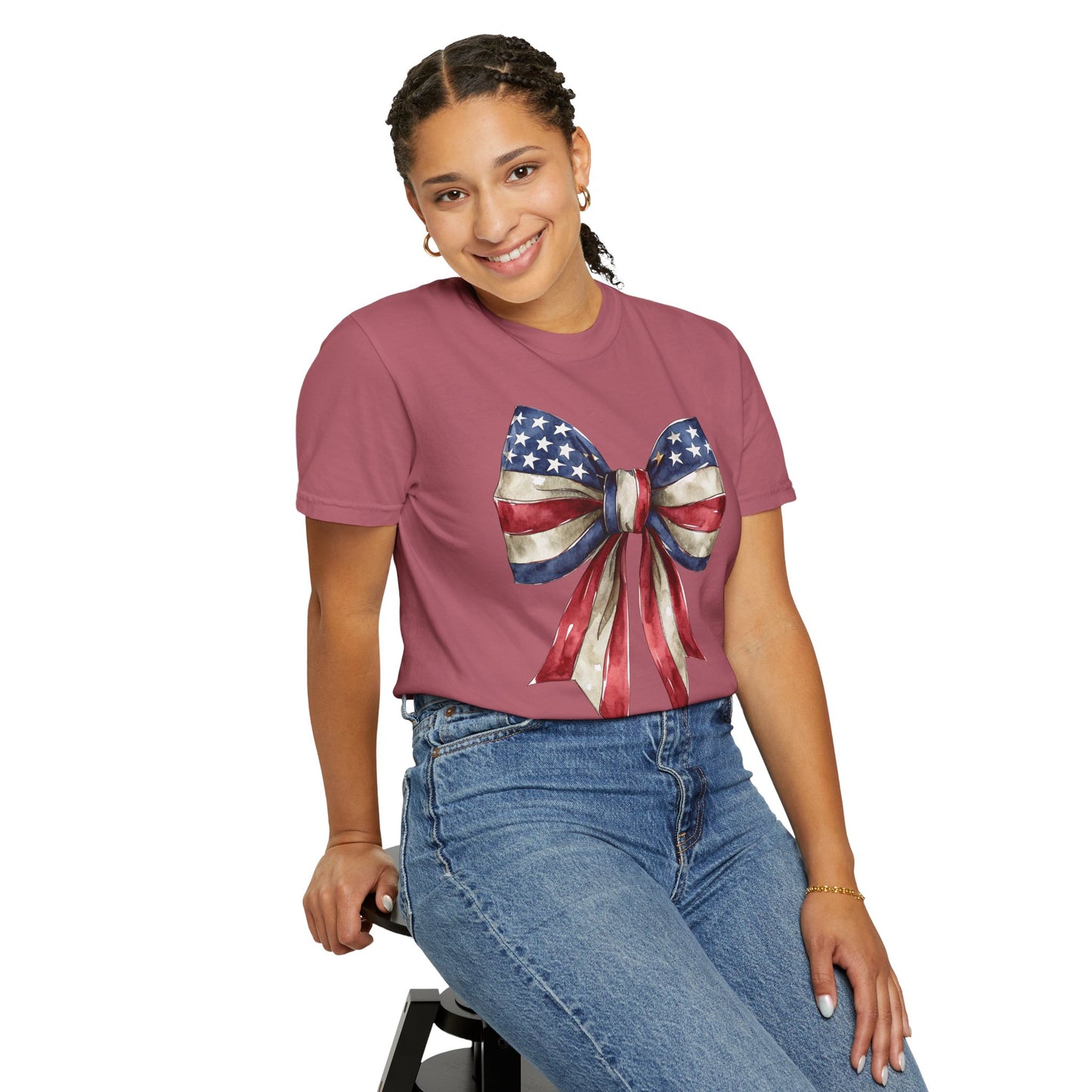 Red White Blue Coquette Bow T-Shirt • 4th of July Tee • American Flag Design Shirt