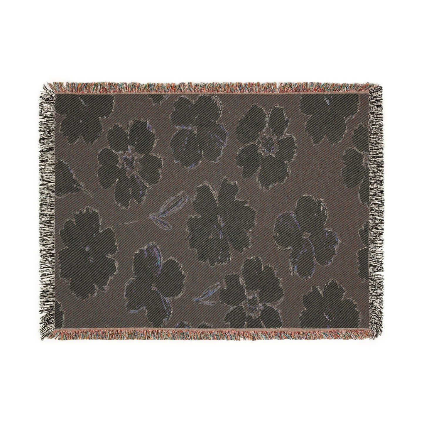 Black & White Painted Floral Woven Blanket — Monochrome Floral Throw