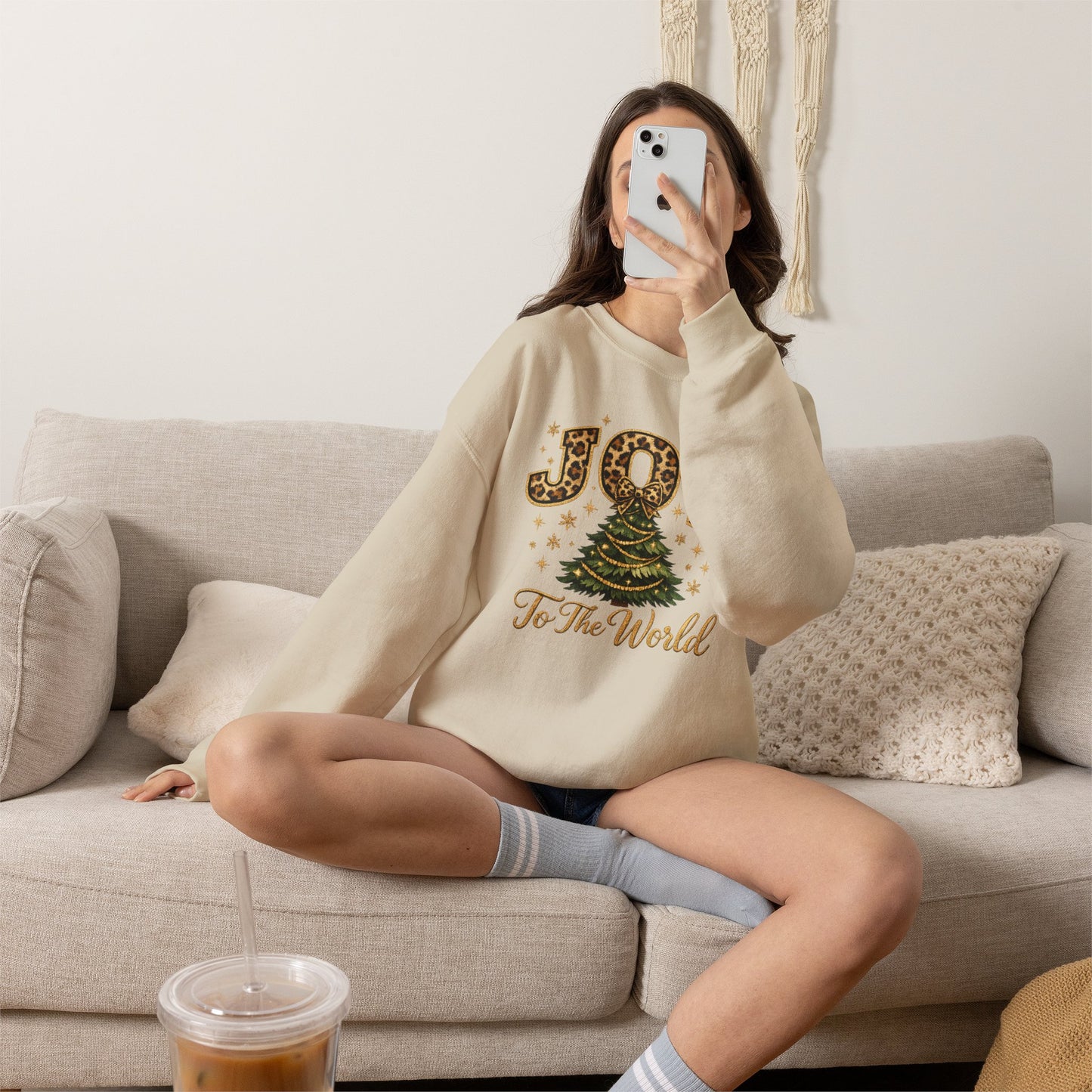 Joy To The World Christmas Sweatshirt — Leopard Print Tree Holiday Crewneck