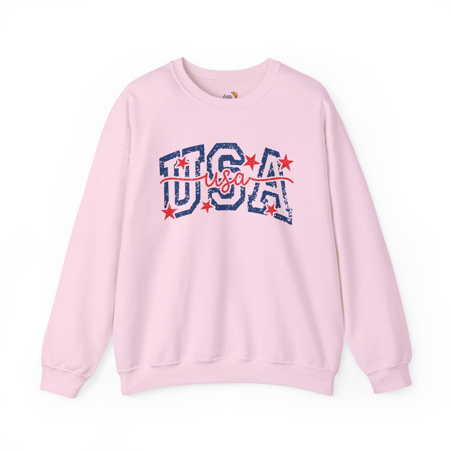 Copy of Feux Laced USA Patchwork Sweatshirt • Preppy Patriotic Crewneck • Coquette Americana Sweatshirt • Red White Blue Mama Style
