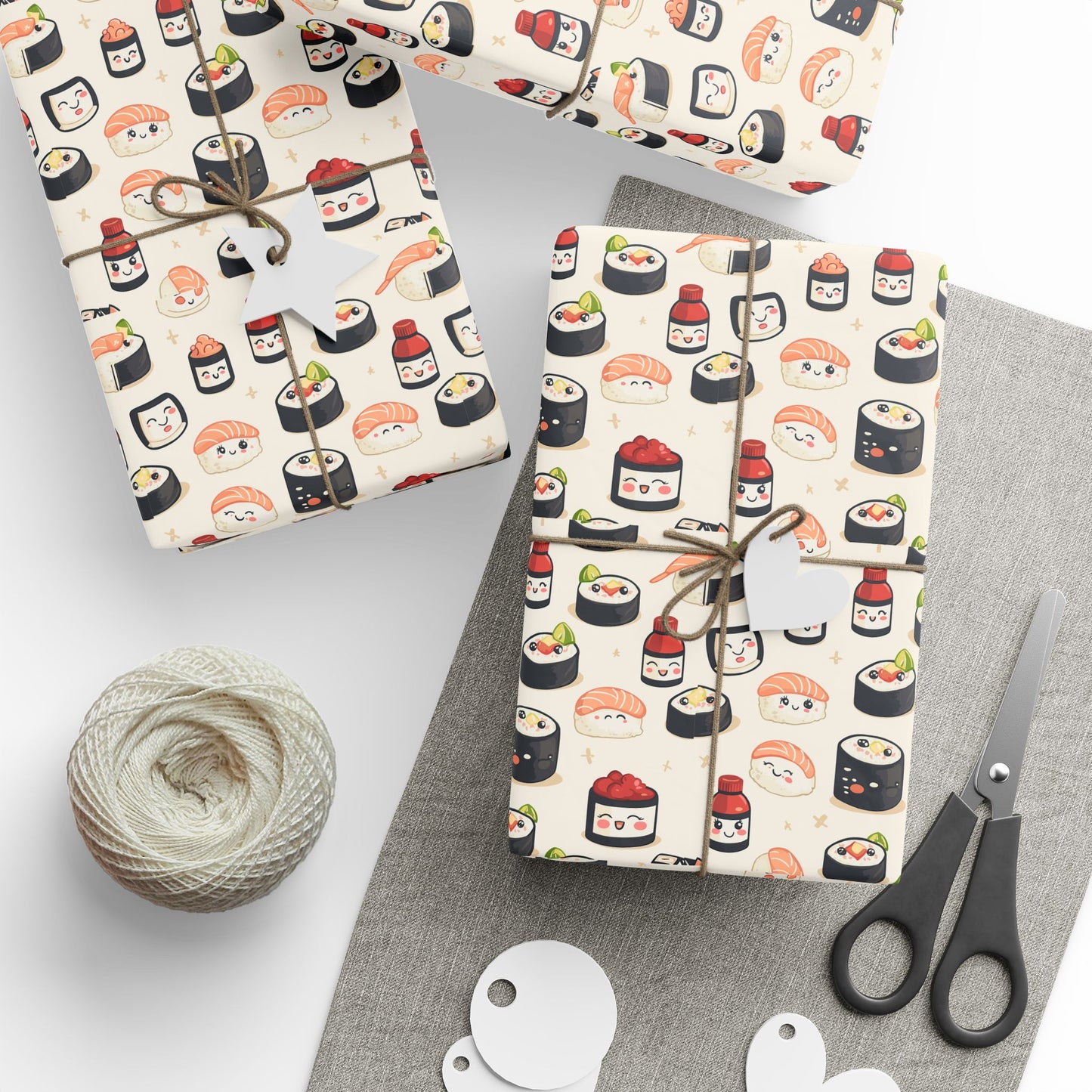 Kawaii Sushi Wrapping Paper | Cute Japanese Food Pattern | Happy Sushi Roll Gift Wrap | Fun Cozy Blanket for Food Lovers