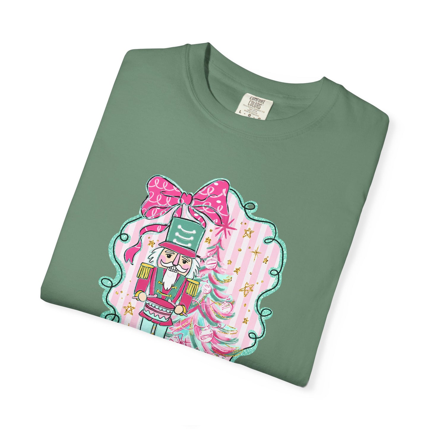 Nutcracker Christmas T-Shirt — Cute Pink Nutcracker with Ribbon Holiday Tee
