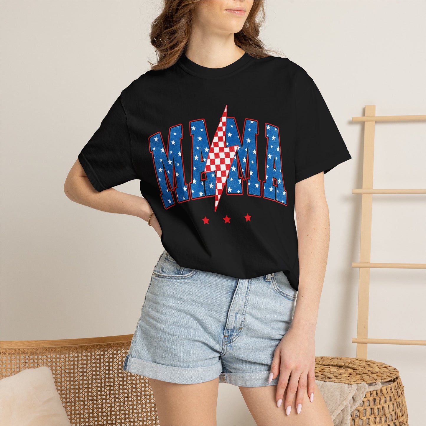 Patriotic MAMA Shirt • Lightning Bolt Mama Tee • Red White Blue Americana Graphic