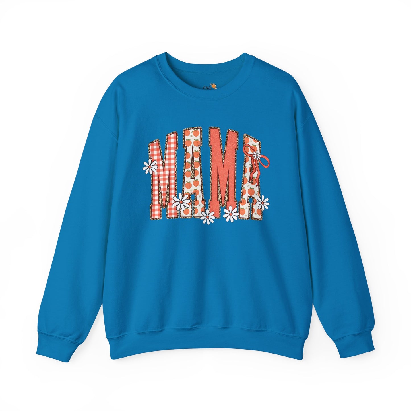 Daisy Peach MAMA Floral Sweatshirt • Spring Graphic Crew • Peach Gingham Mom pullover • Feminine Boutique Everyday Outfit