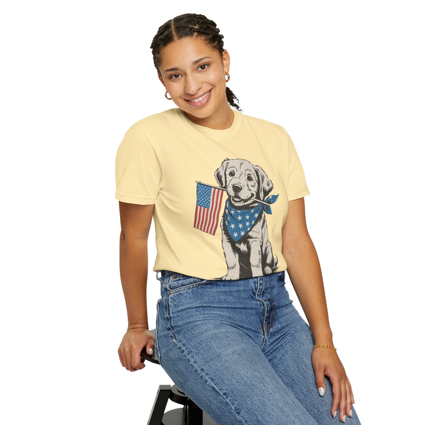 4th of July Patriotic Dog Puppy Tee • Americana Dog Lover Graphic • Red White Blue Flag Shirt