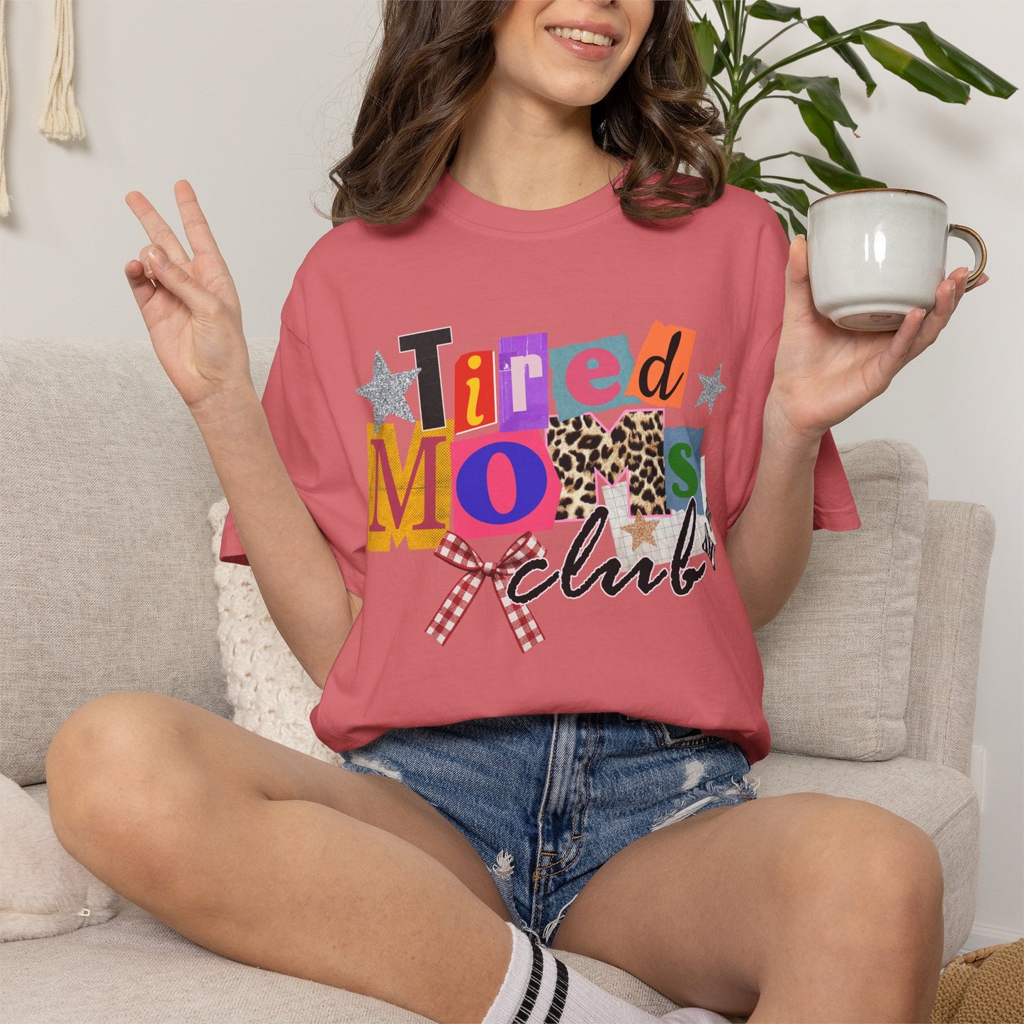 Tired Moms Club Shirt Women • Funny Mom Shirt • Trendy Patchwork Leopard Gingham Graphic Tee • Relatable Mom Outfit