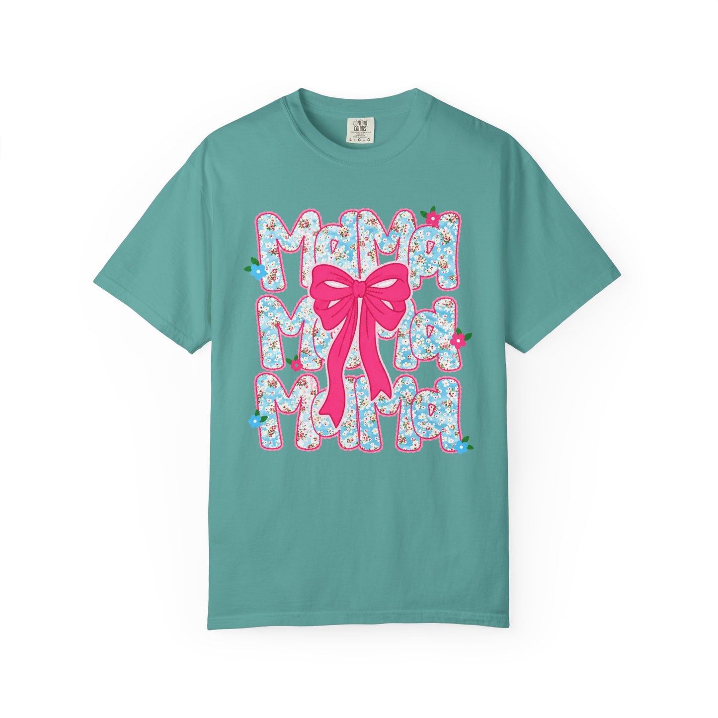 Hydrangea Mama Floral Bow T-Shirt — Cute Mom Graphic Tee for Mother’s Day