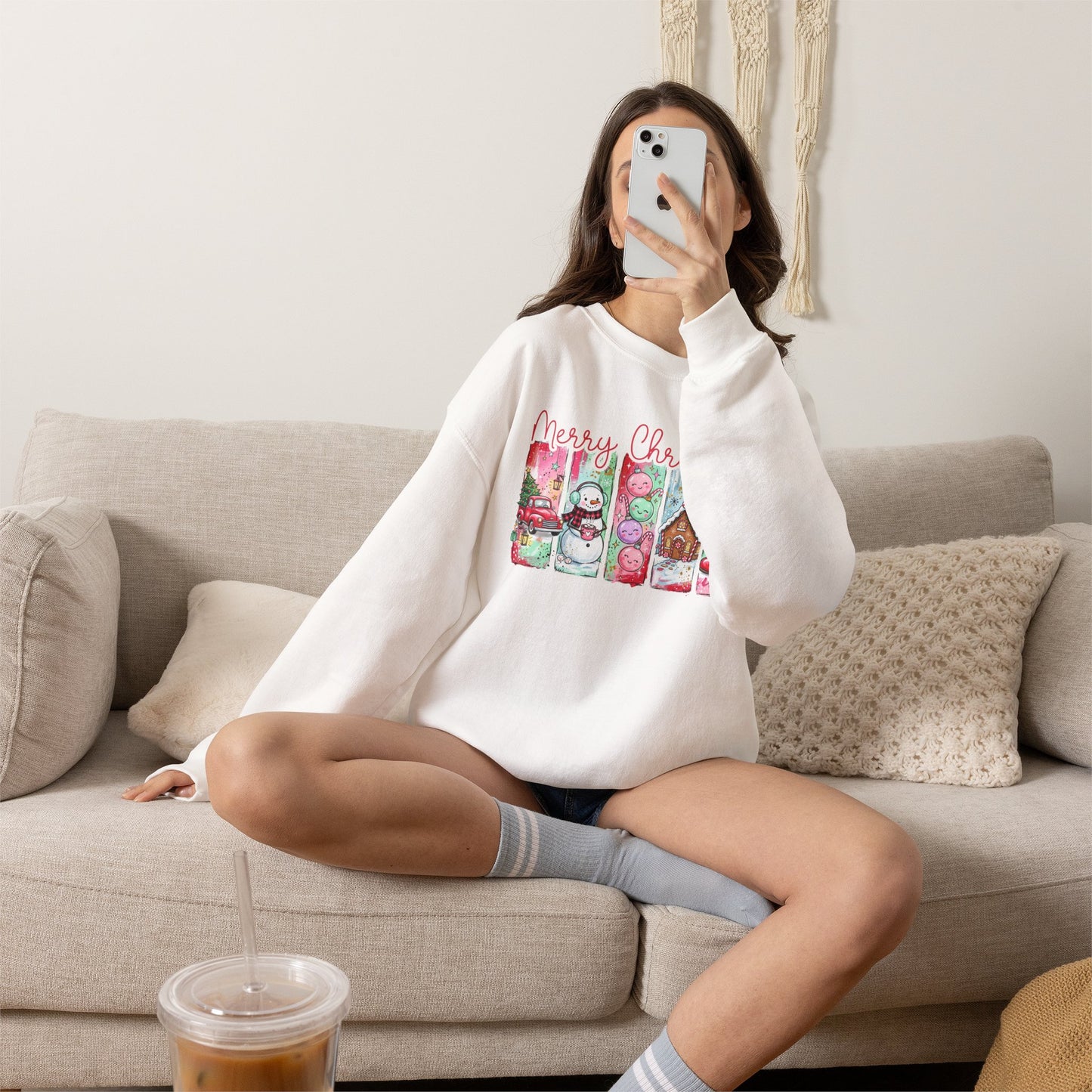 Christmas Patch Crewneck Sweatshirt — ‘Merry Christmas’ Holiday Graphic