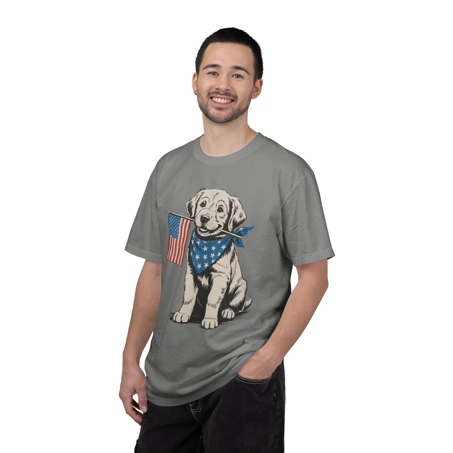 4th of July Patriotic Dog Puppy Tee • Americana Dog Lover Graphic • Red White Blue Flag Shirt