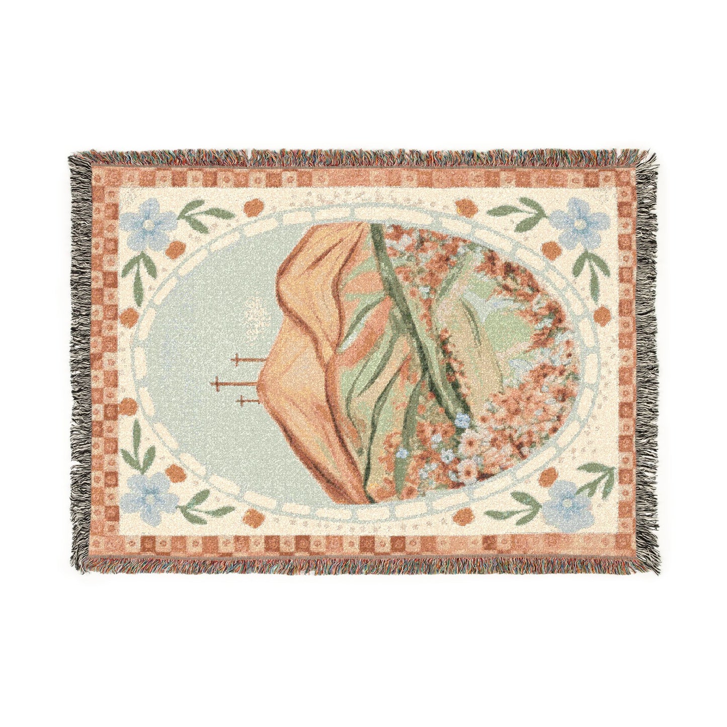 Spring Floral Cross Woven Blanket — Easter Landscape Cross & Floral Throw