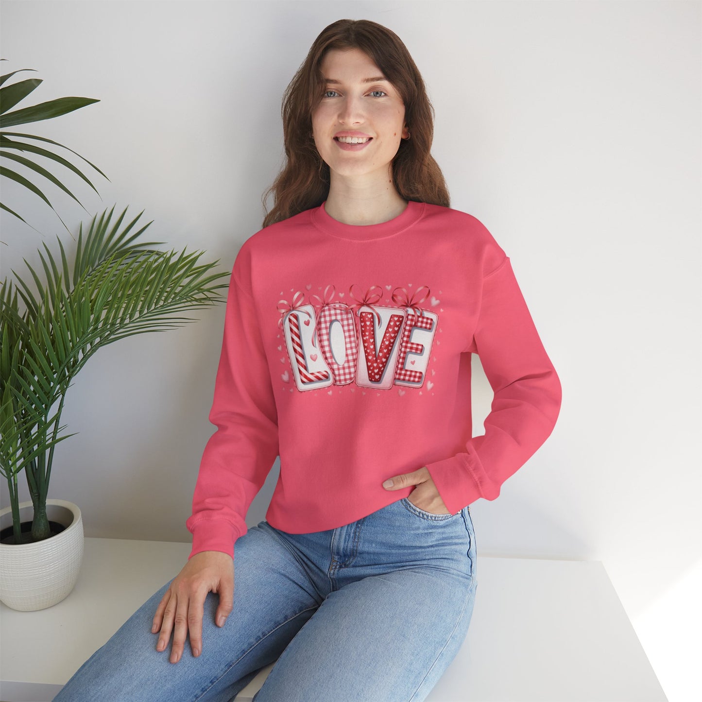 Valentine LOVE Sweatshirt with Coquette Bows and Patchwork Letters • Girly Romantic Aesthetic