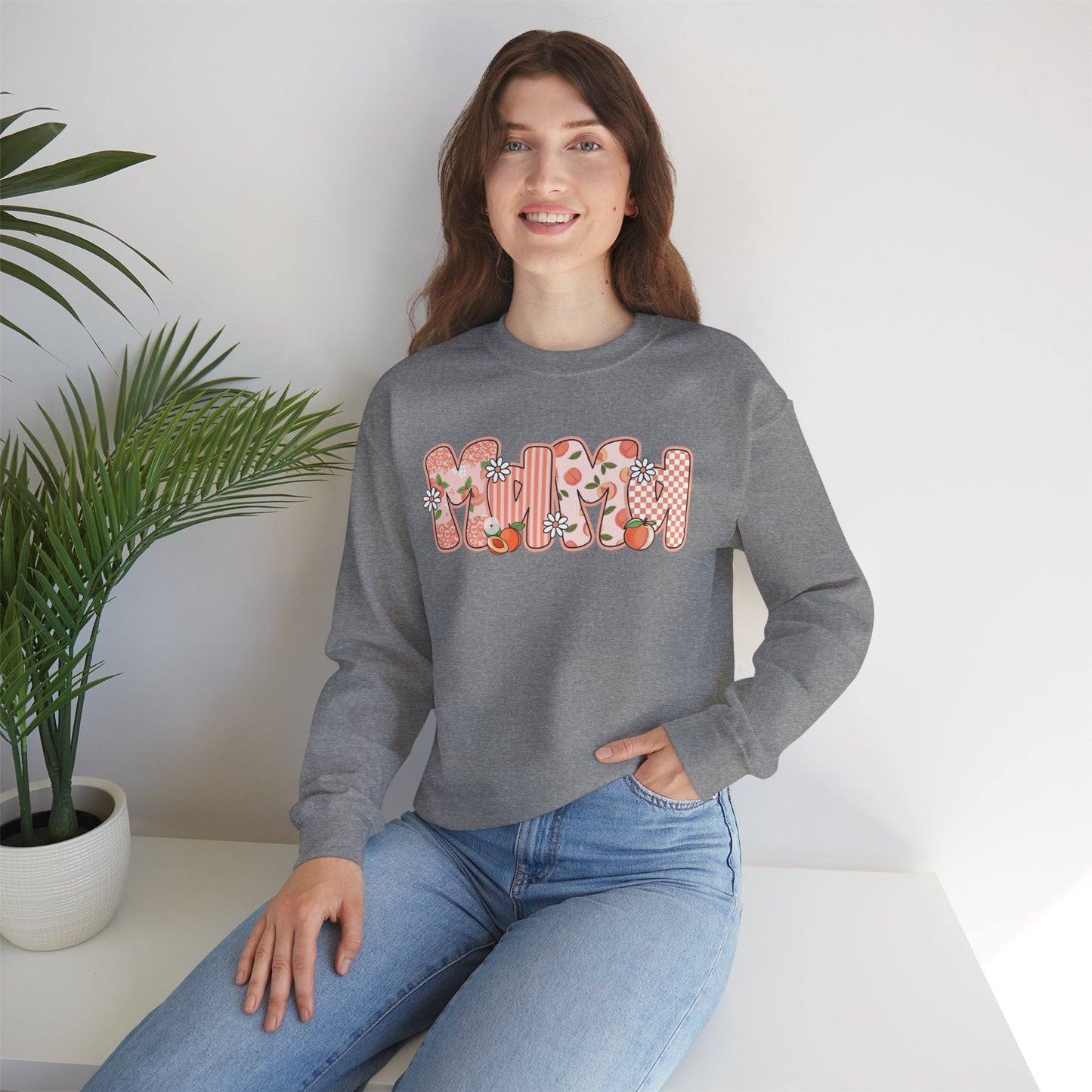 Peach Floral Mama Graphic Sweatshirt • Spring Mama Crewneck • Soft Girly Mom Pullover • Floral Boutique Style Outfit