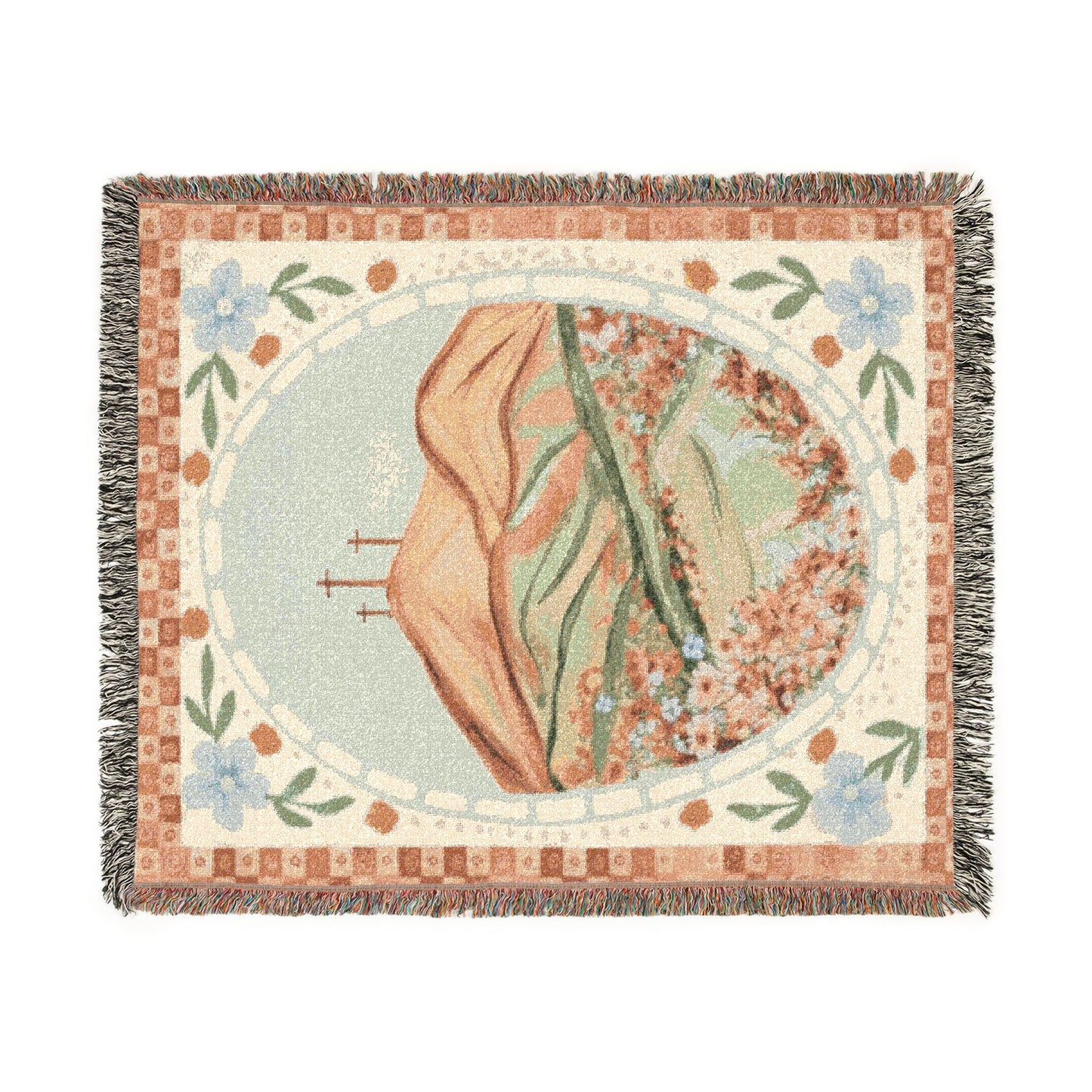 Spring Floral Cross Woven Blanket — Easter Landscape Cross & Floral Throw