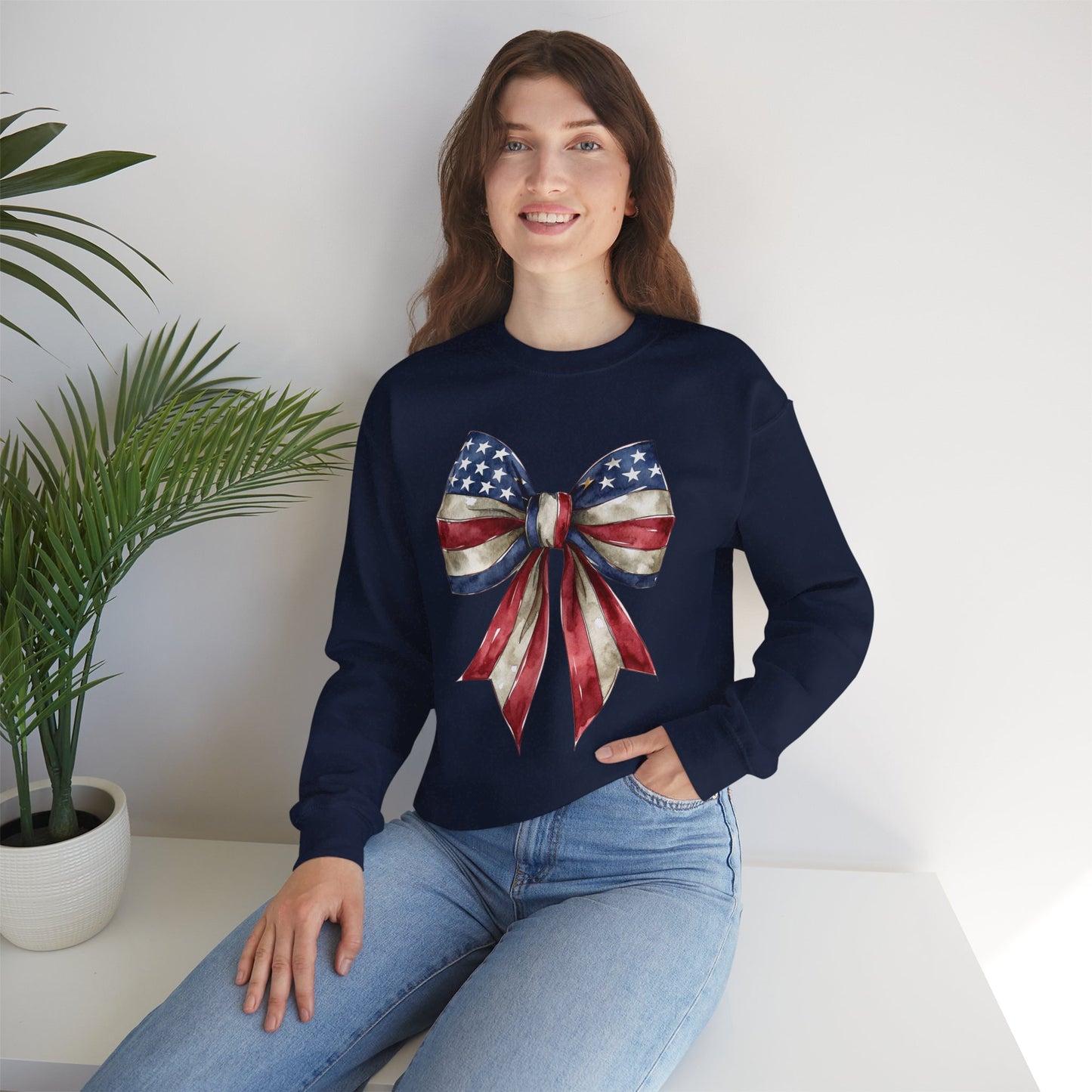 Red White Blue Coquette Bow Sweatshirt • 4th of July Crewneck • American Flag Design