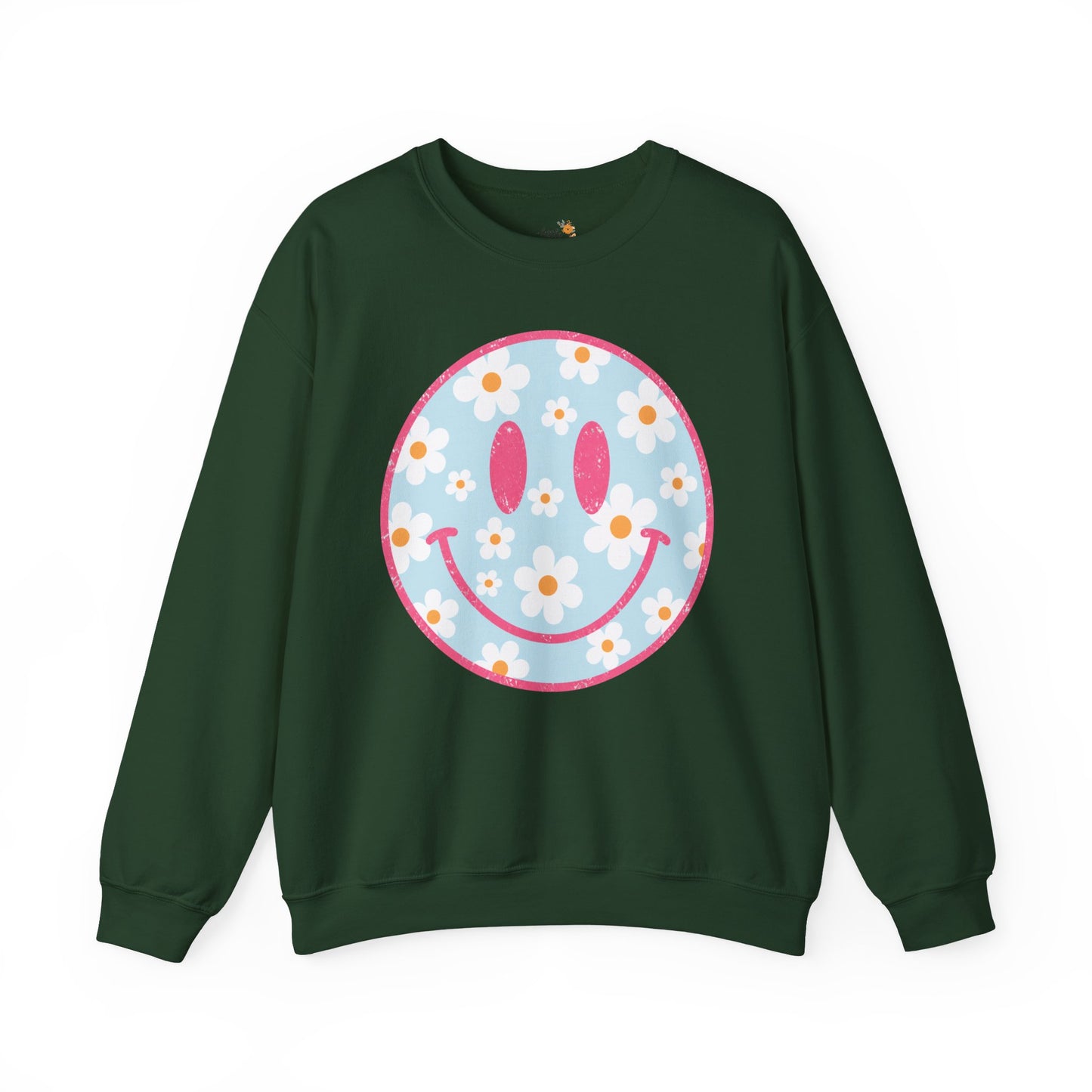 Retro Daisy Smile Sweatshirt • Floral Happy Face Crewneck • Cute Mama Cozy Sweatshirt