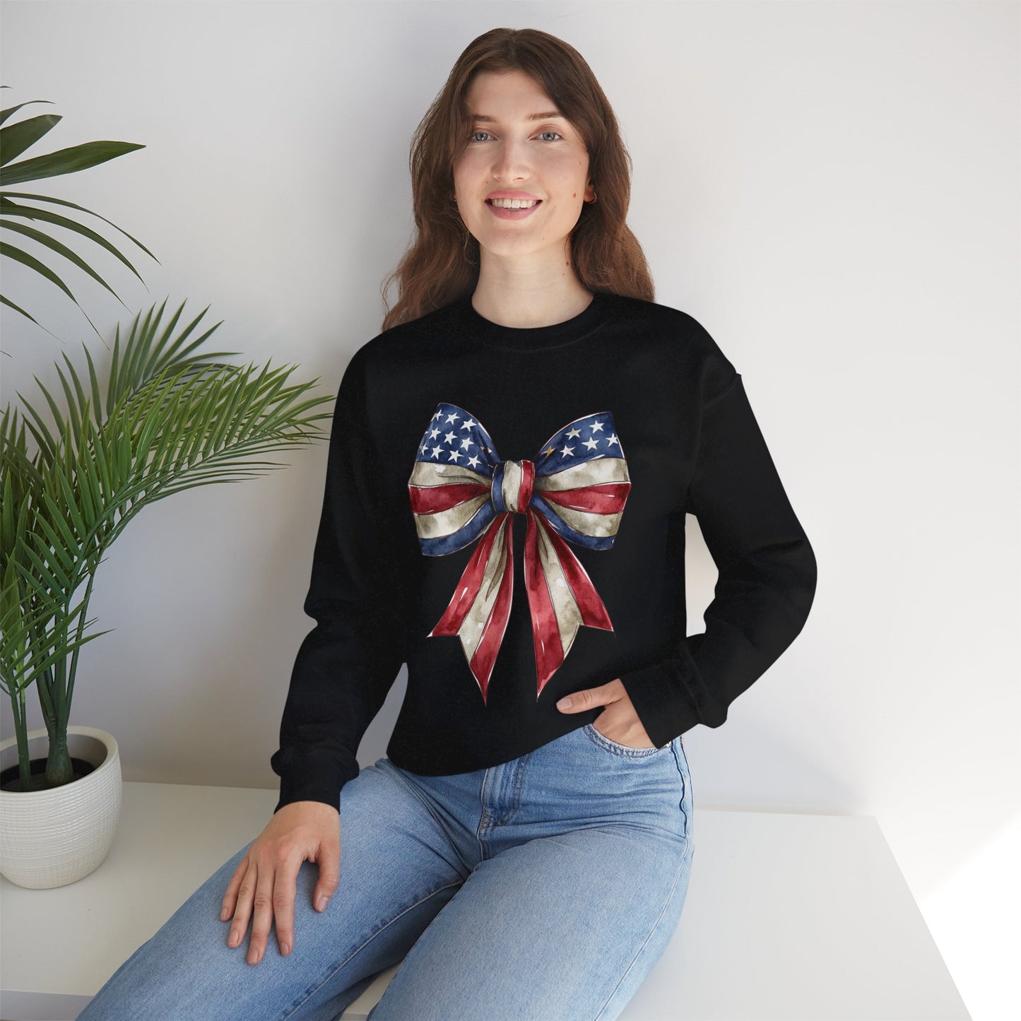 Red White Blue Coquette Bow Sweatshirt • 4th of July Crewneck • American Flag Design