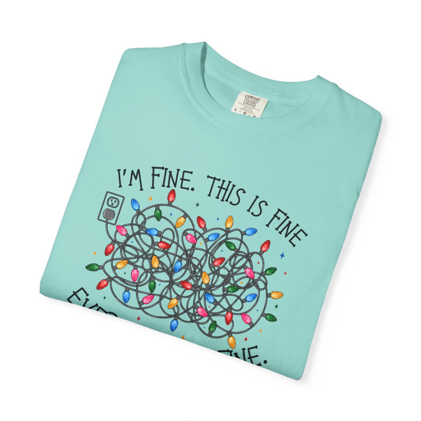 “I’m Fine, This Is Fine” tshirtTangled Holiday Lights Graphic