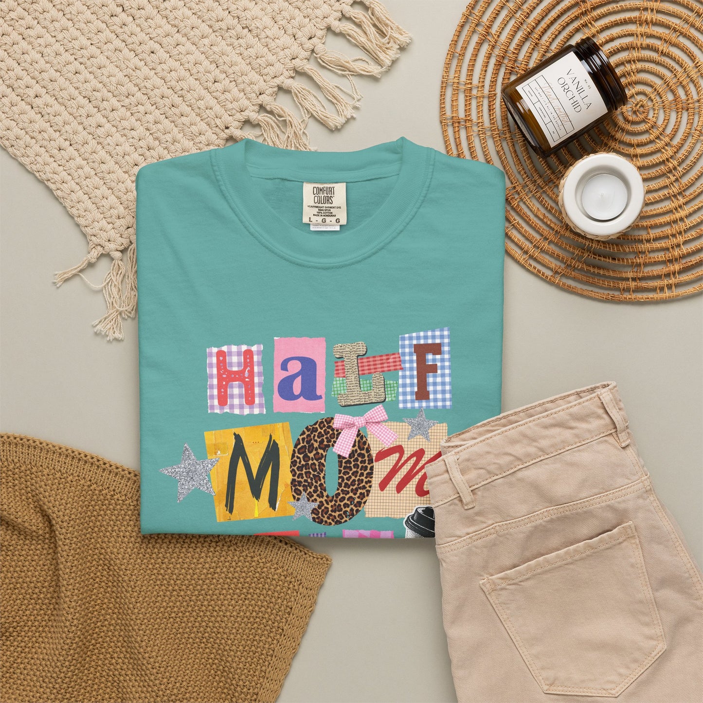 Half Mom Half Coffee Graphic Tee • Funny Mom Shirt Women • Trendy Patchwork Mixed Print Leopard Gingham Tee • Mom Life Shirt