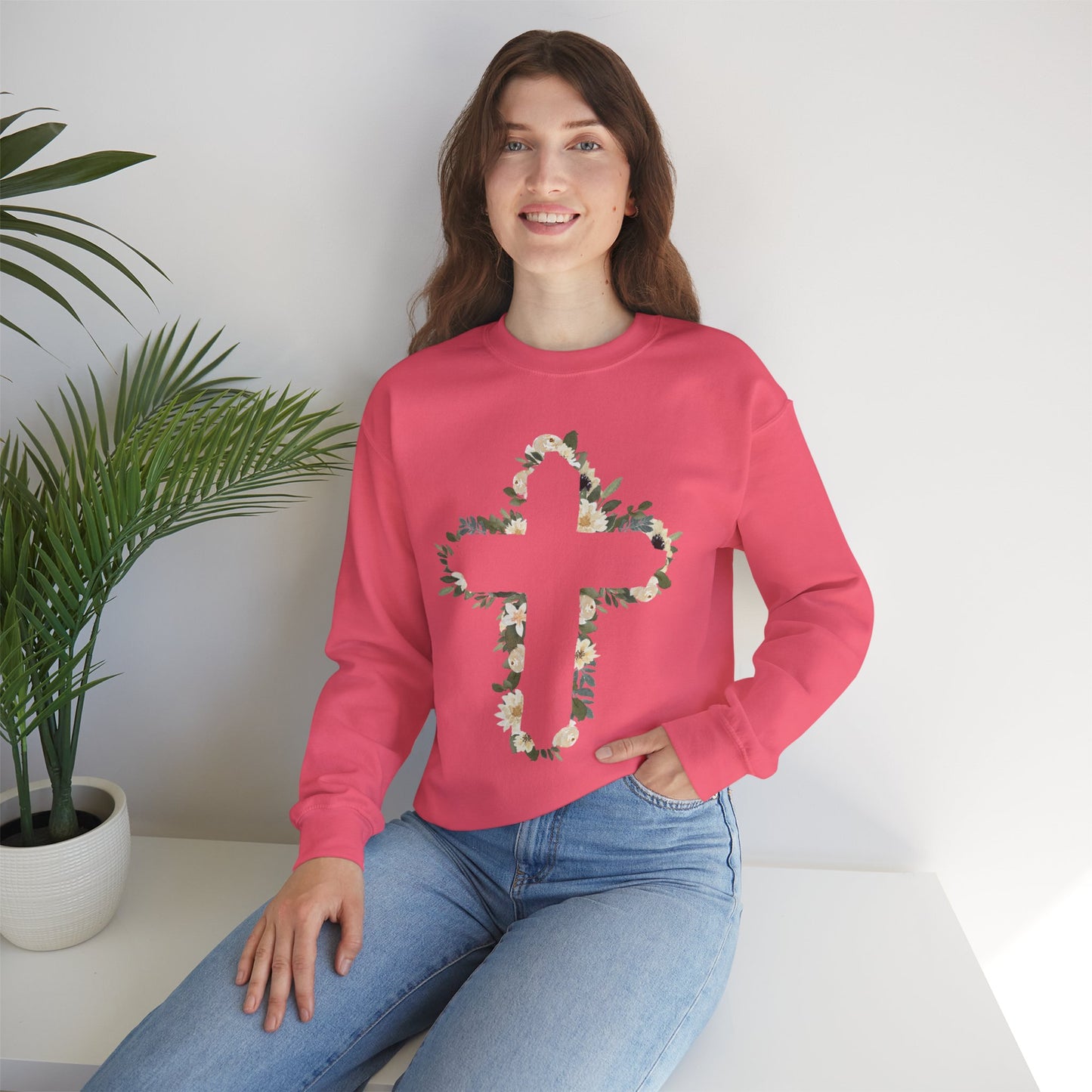 Floral Cross Crewneck Sweatshirt — Christian Faith Floral Pullover