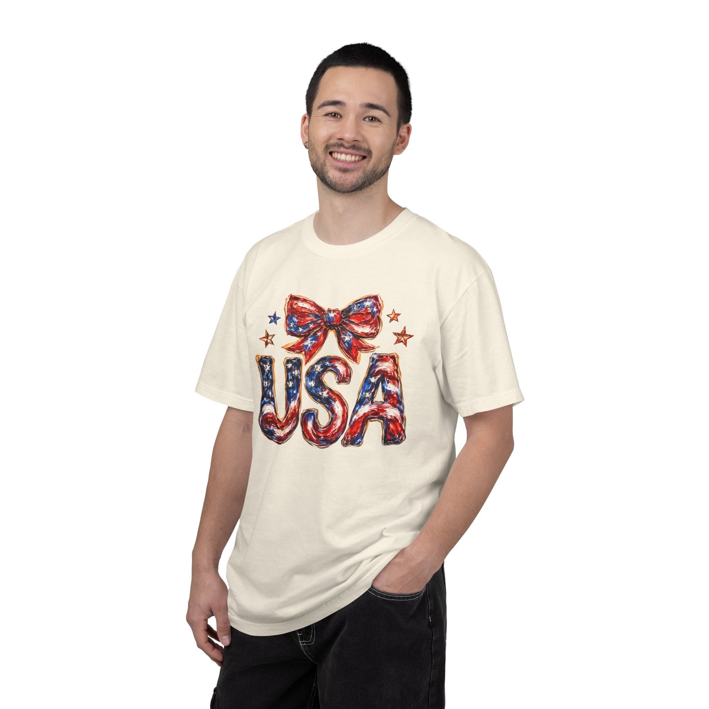USA Coquette Bow T-Shirt • Red White Blue Patriotic Graphic Tee • Fourth of July Shirt
