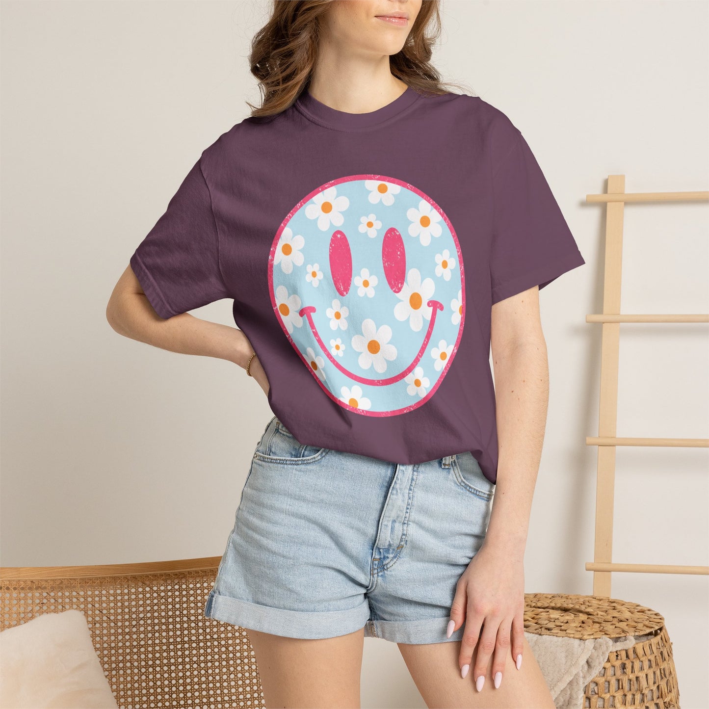 Pink Daisy Smiley Face Tee • Retro Floral Happy Face Shirt • Boutique Mama Graphic Tee