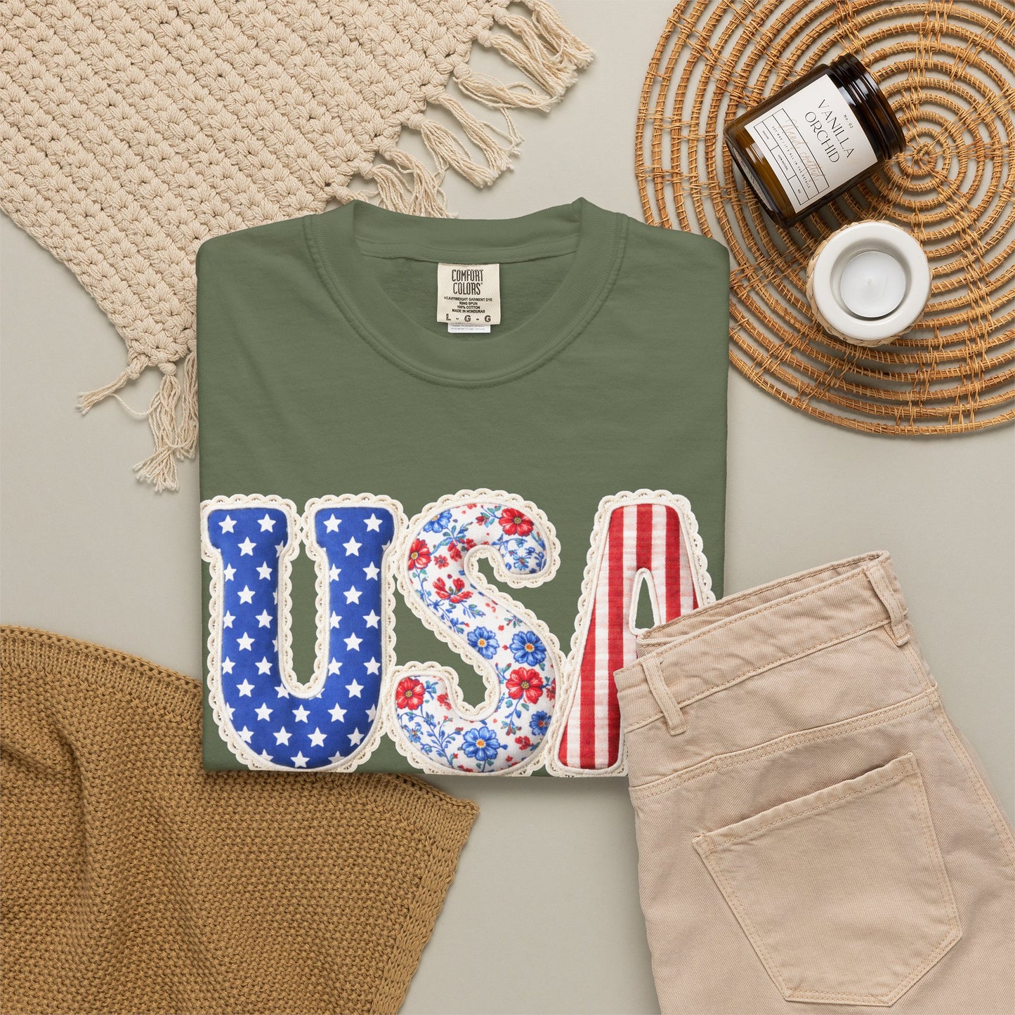 Floral Patchwork USA Shirt • Preppy Patriotic Tee • Vintage Americana Gingham Shirt • 4th of July Mom Outfit