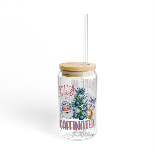 Festive Sipper Glass, 16oz | Holiday, Caffeine Lovers, Fun Drinkware, Unique Gift, Seasonal Decor
