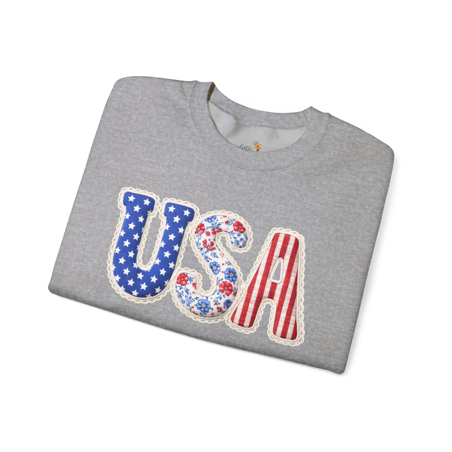 Floral Patchwork USA Crewneck • Preppy Patriotic Sweatshirt • Vintage Americana Gingham Sweatshirt • Cozy Summer Mom Outfit