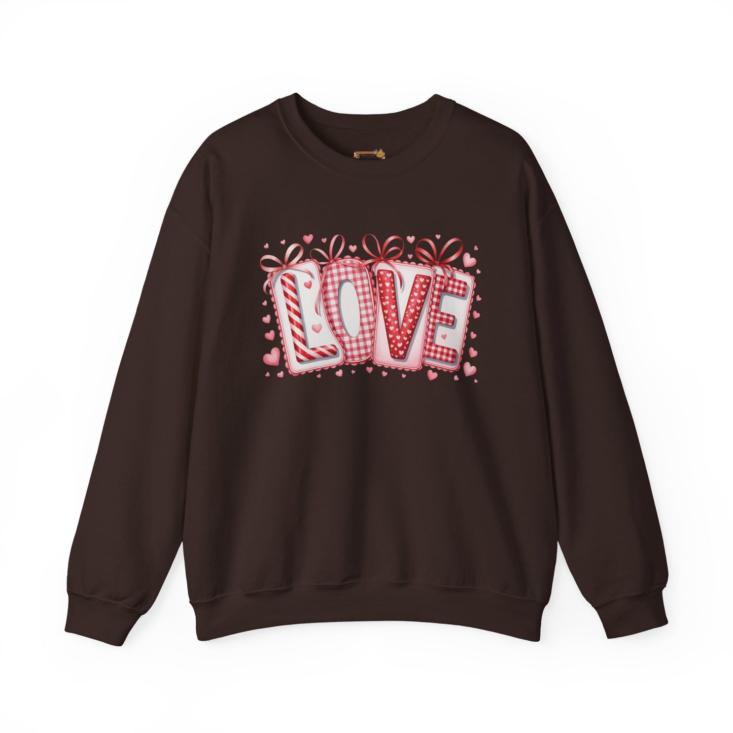 Valentine LOVE Sweatshirt with Coquette Bows and Patchwork Letters • Girly Romantic Aesthetic